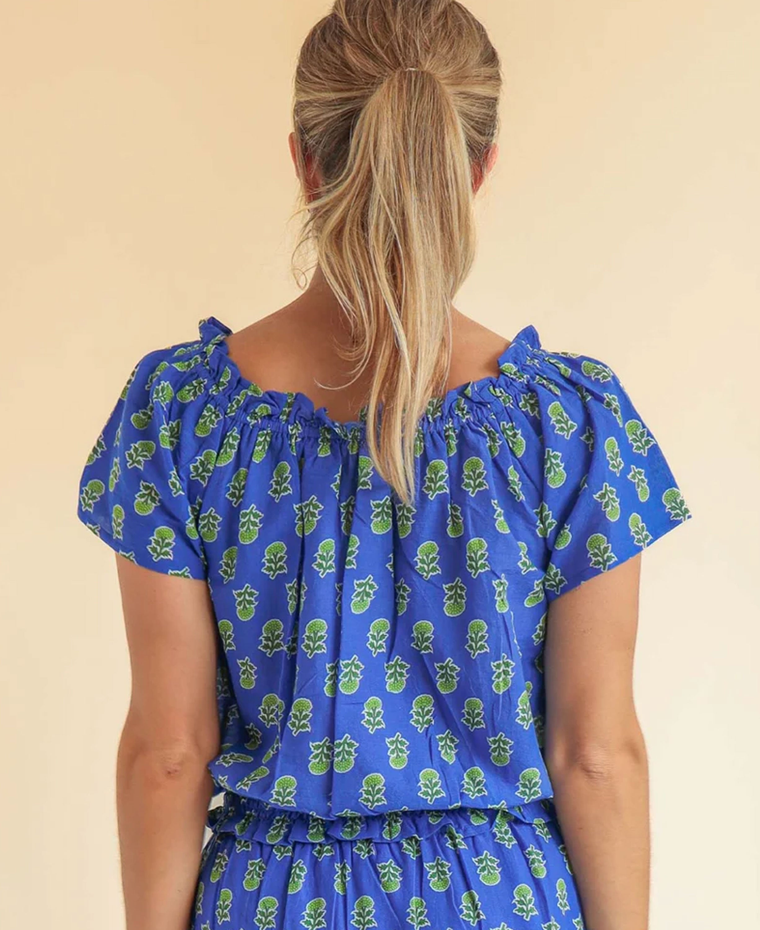 Ilana Printed Organic Cotton Top - Blue/Green