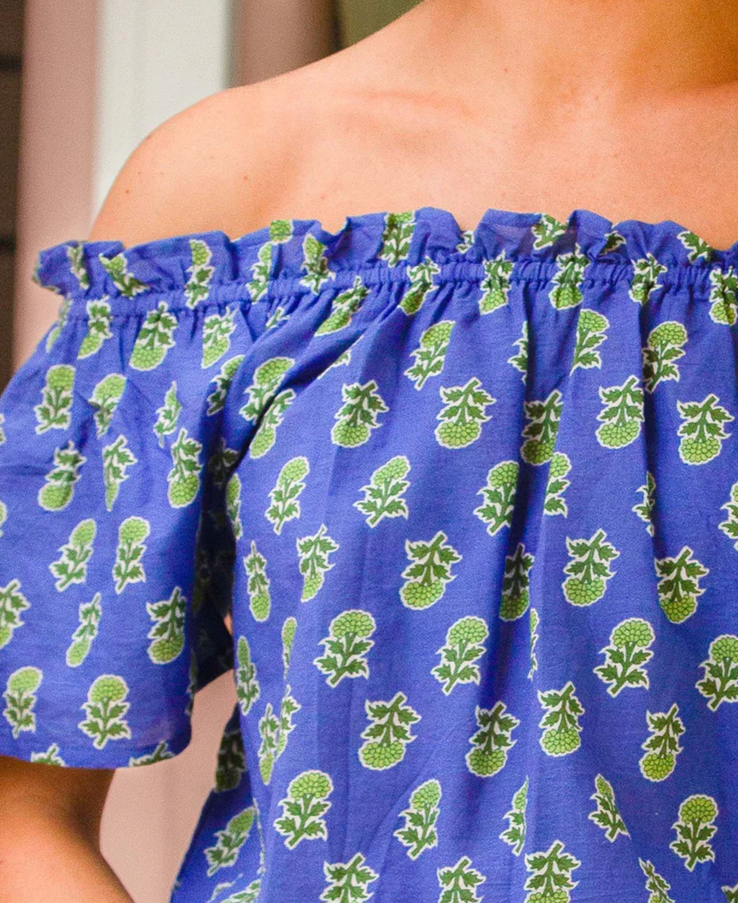Ilana Printed Organic Cotton Top - Blue/Green