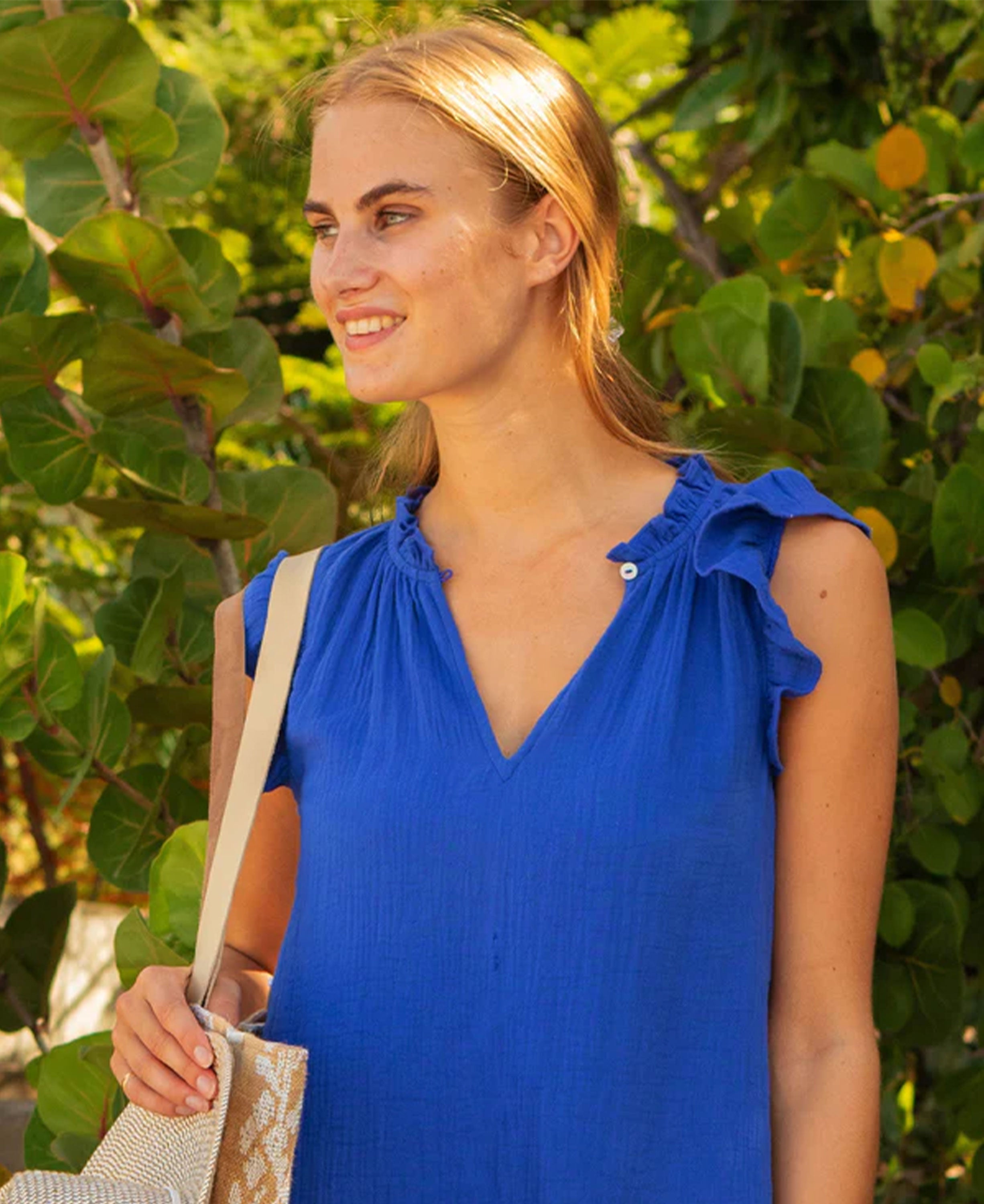 Short Swing Organic Cotton Cheesecloth Dress - Cobalt