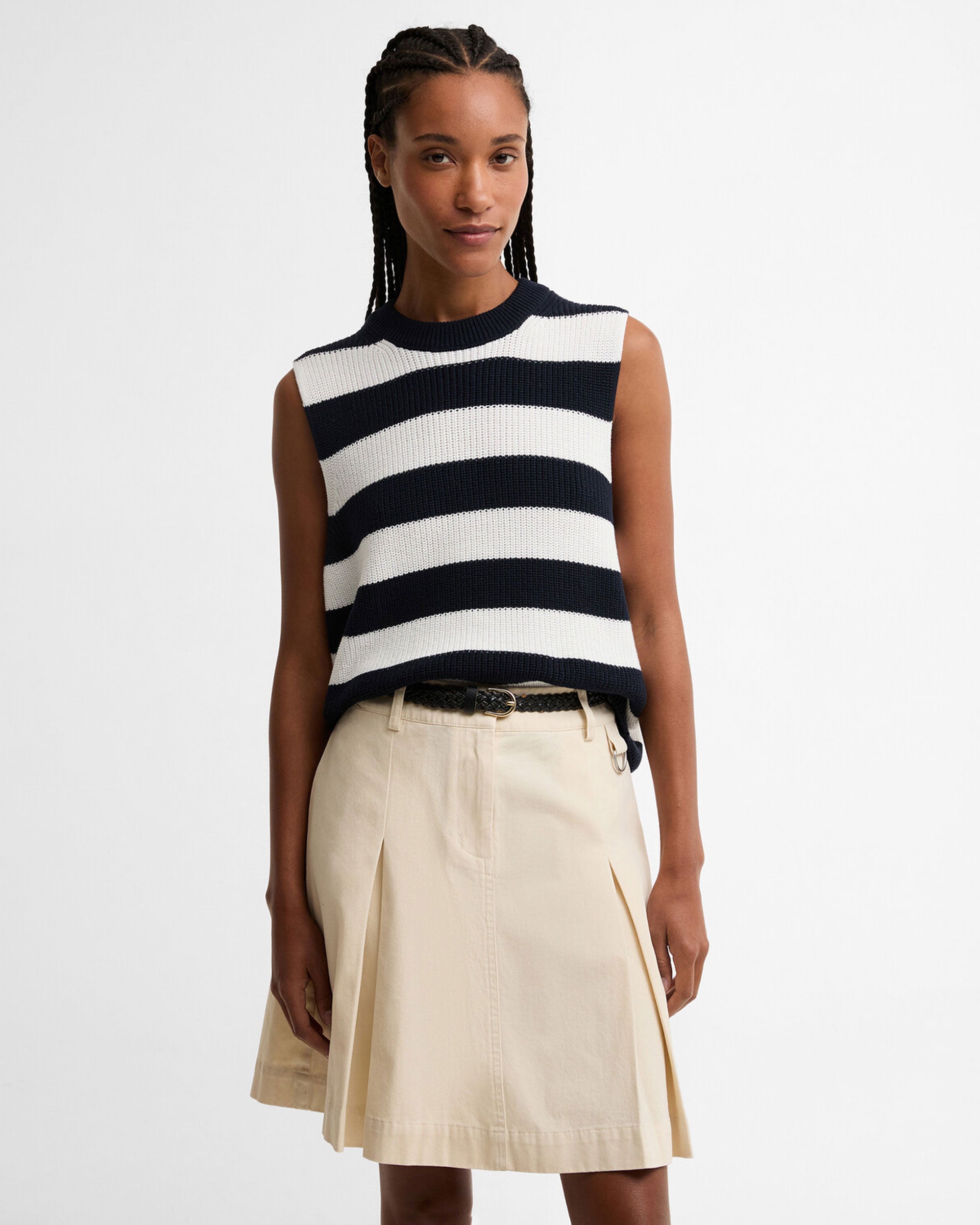 Cartmel Knitted Vest - Dark Navy Stripe