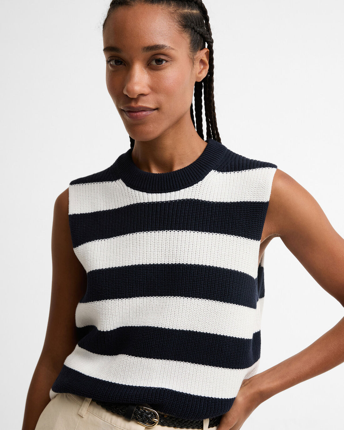 Cartmel Knitted Vest - Dark Navy Stripe