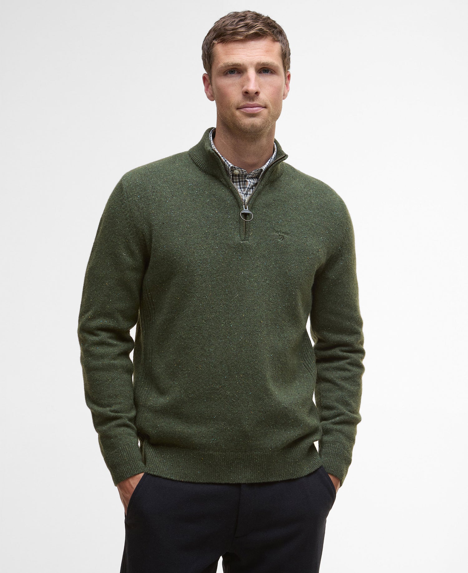 Essential Tisbury Half Zip Knitted Jumper - Forest