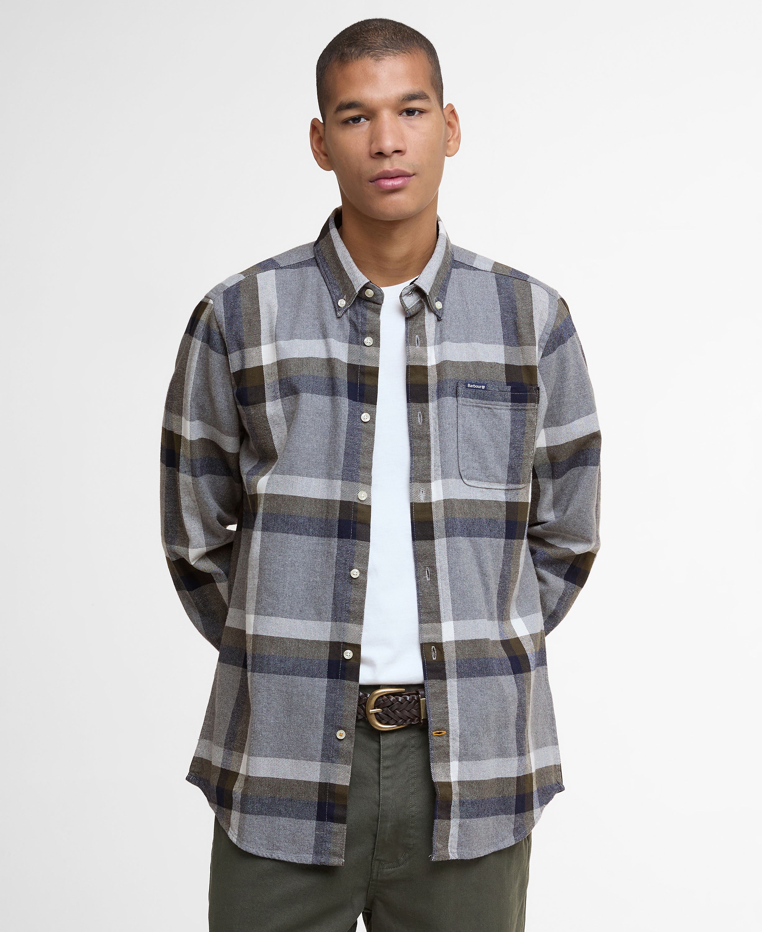 Folley Tailored Checked Shirt - Light Grey Marl