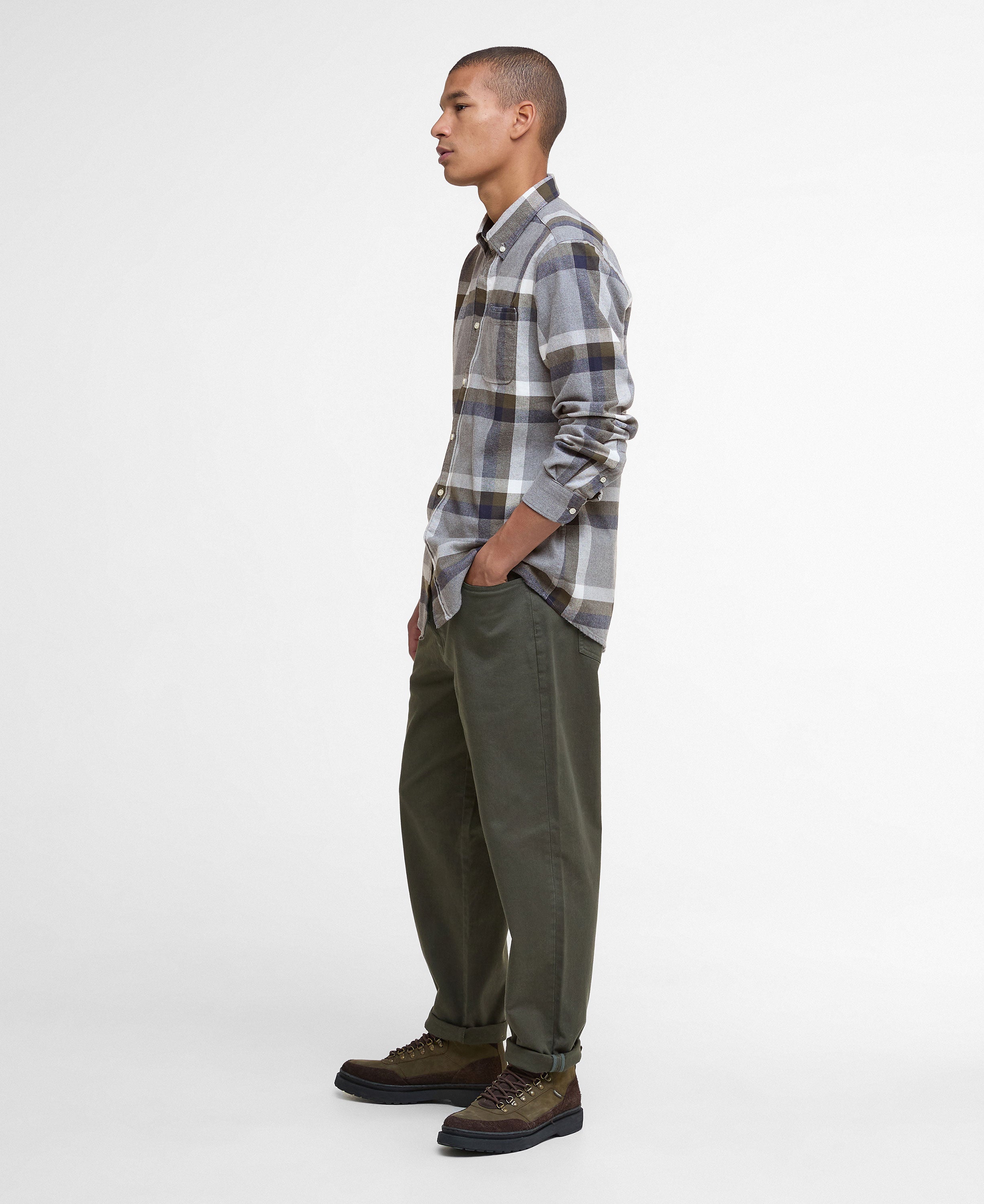 Folley Tailored Checked Shirt - Light Grey Marl