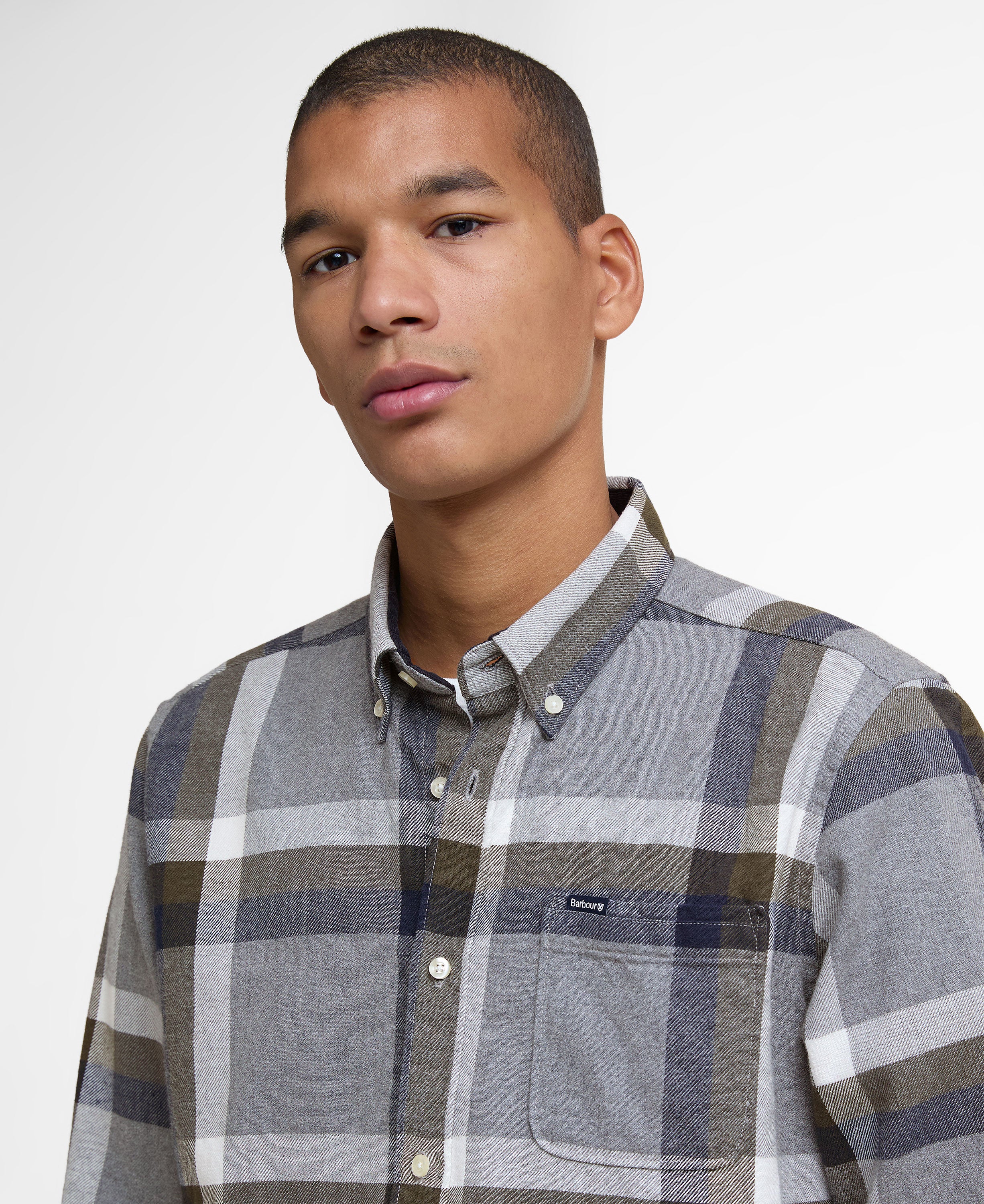 Folley Tailored Checked Shirt - Light Grey Marl