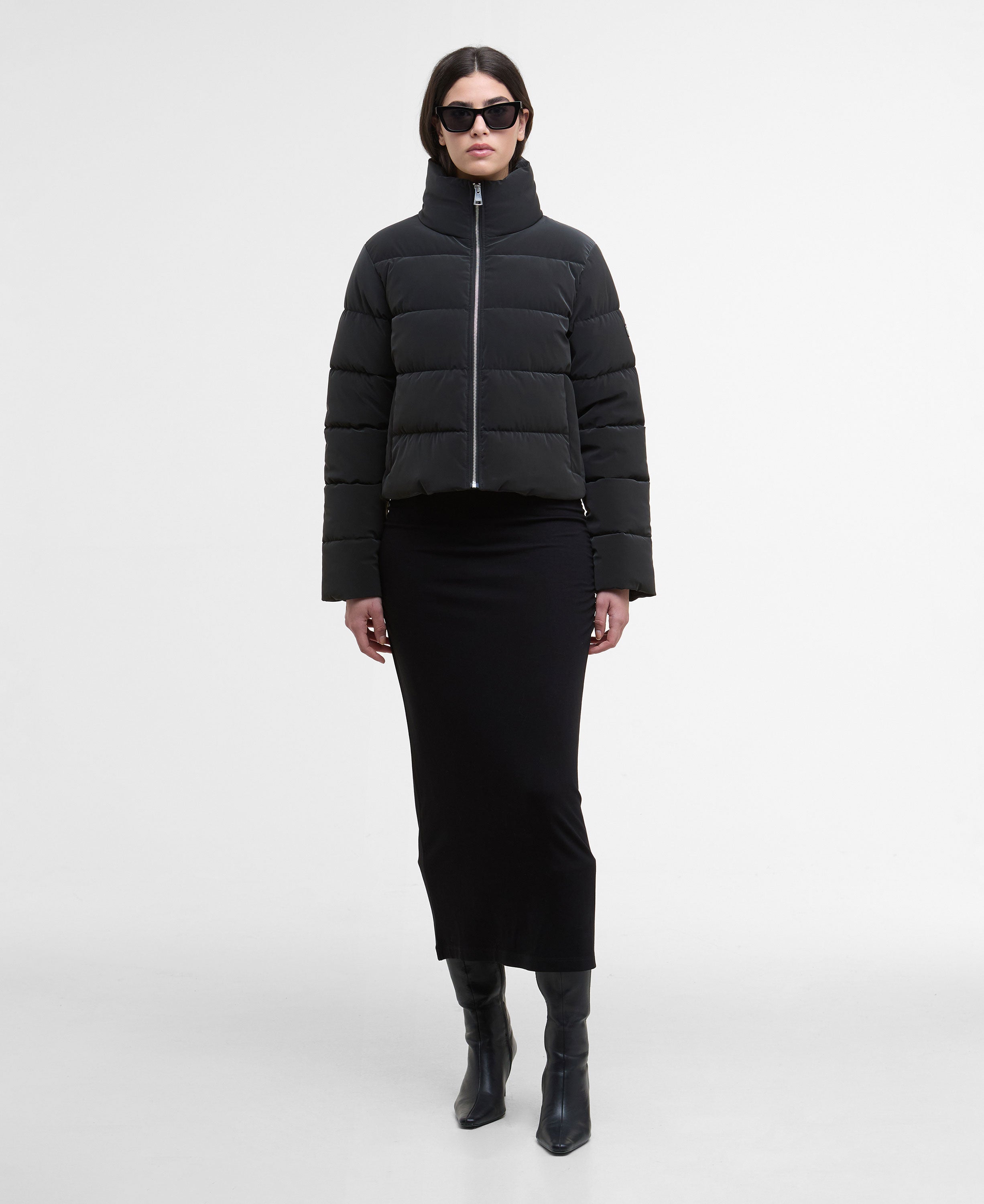 Hudson Faux Velvet Puffer Jacket - Black