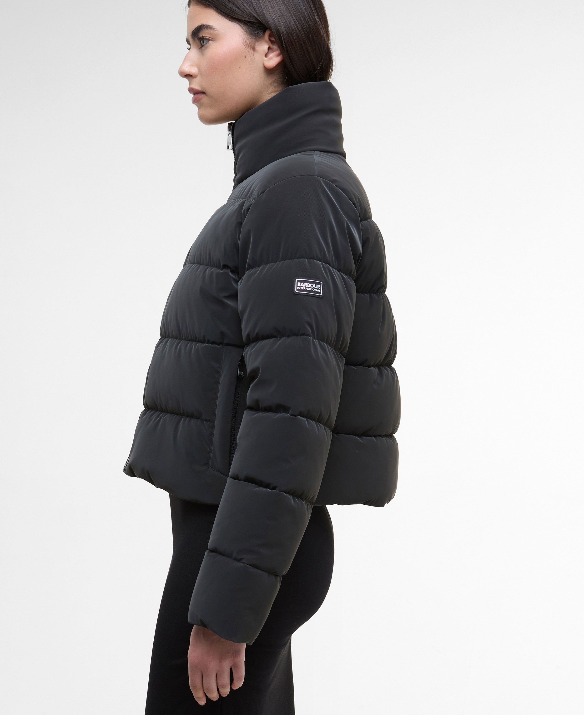 Hudson Faux Velvet Puffer Jacket - Black