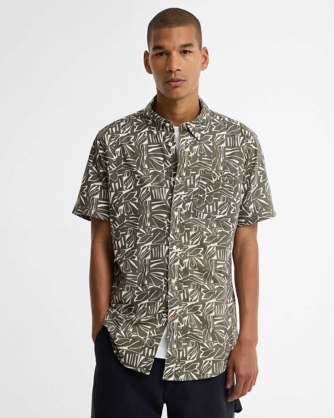 Orton Printed S/S Summmer Shirt - Olive