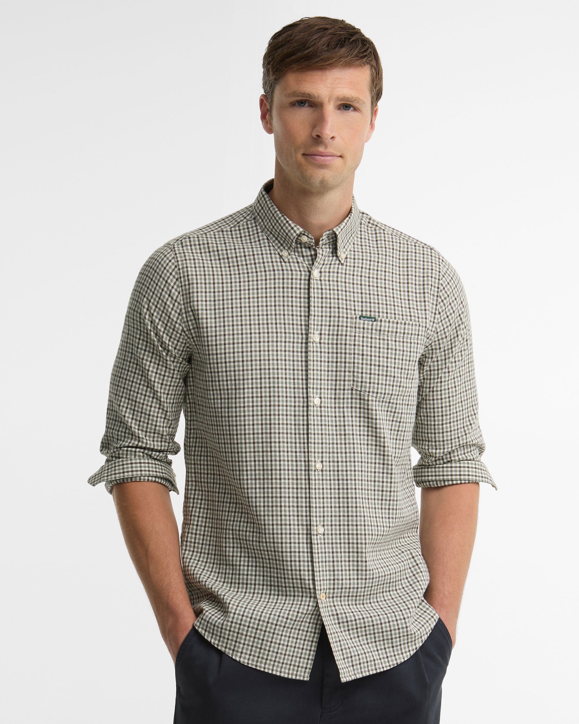 Padshaw Tailored Gingham Shirt - Olive
