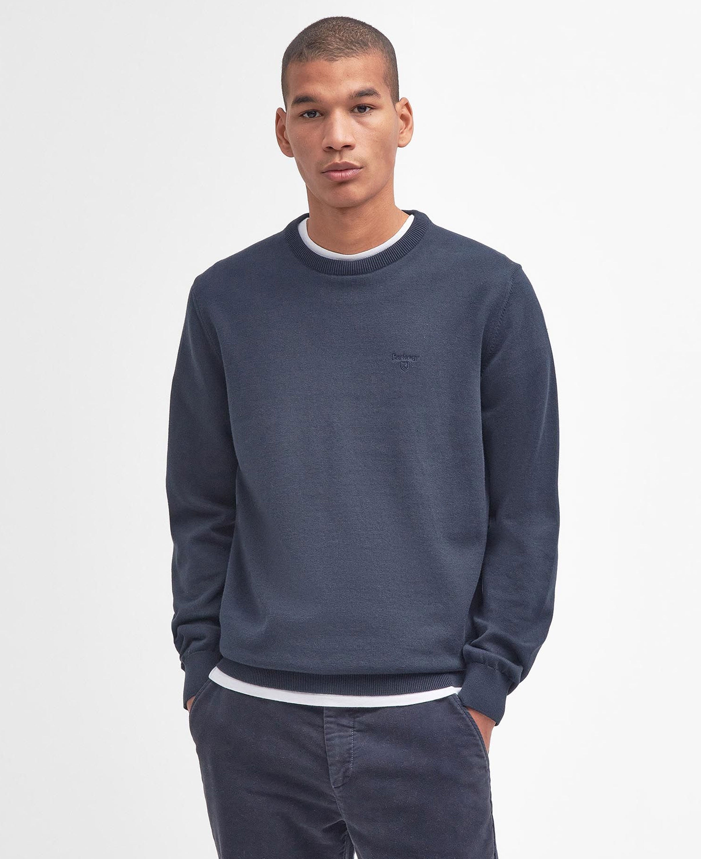 Pima Cotton Crew Neck Jumper - Navy