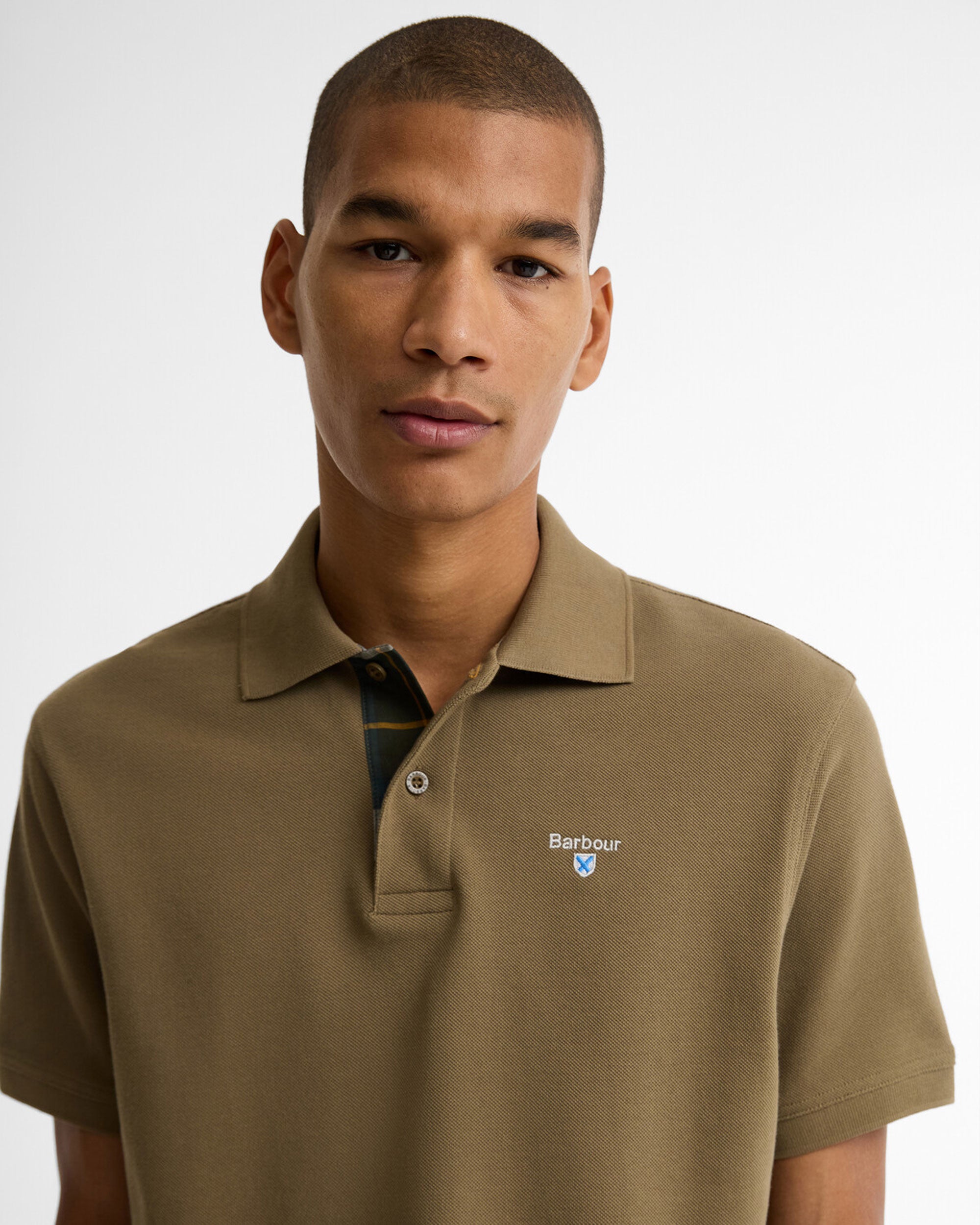 Tartan Pique Tailored Polo Shirt - Clay