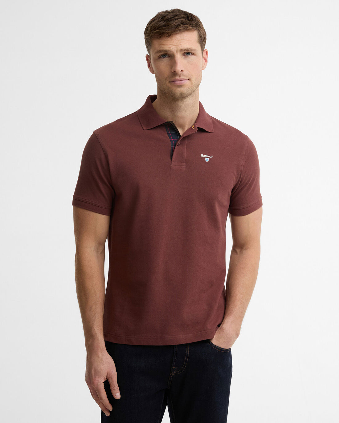 Tartan Pique Tailored Polo Shirt - Burnt Pepper