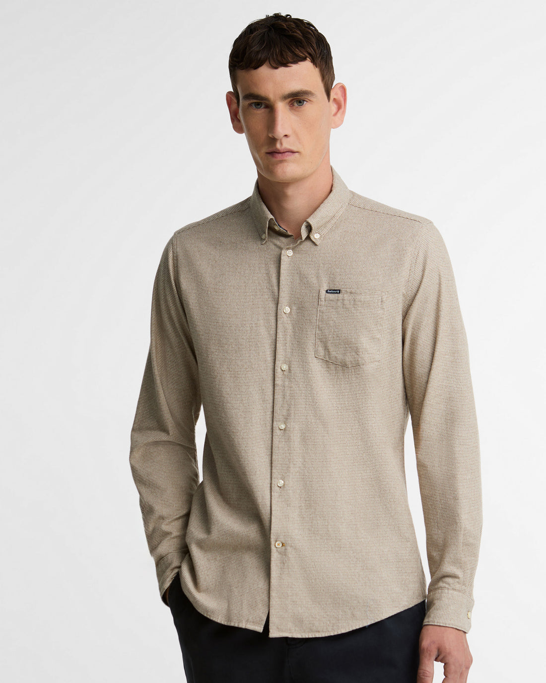 Turner Tailored Houndstooth Shirt - Stone
