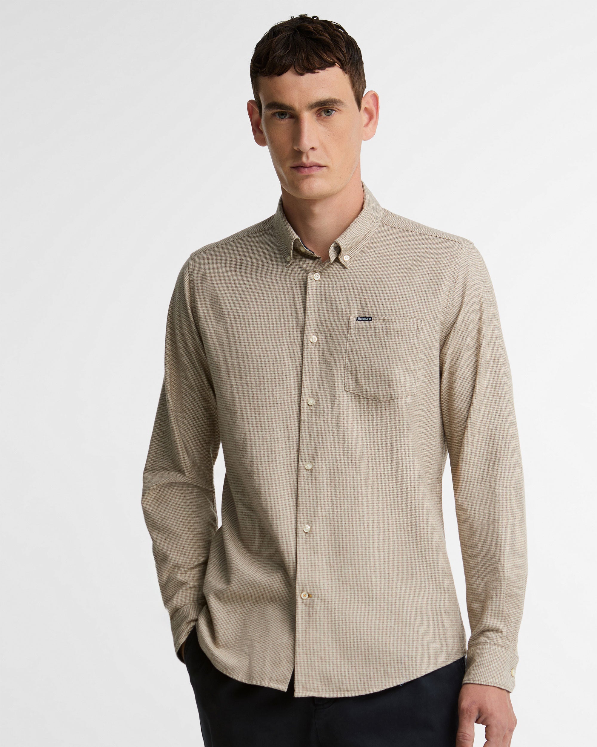 Turner Tailored Houndstooth Shirt - Stone