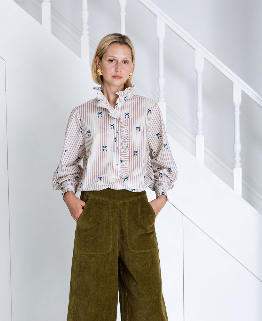 Aida Bow Print Shirt - Stripe