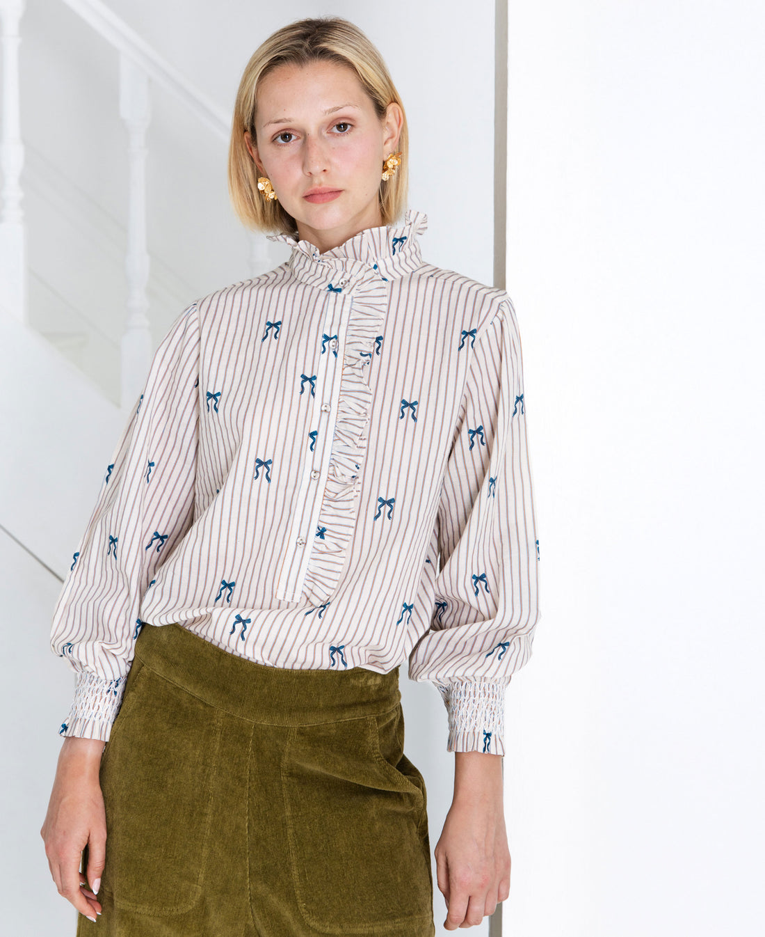 Aida Bow Print Shirt - Stripe