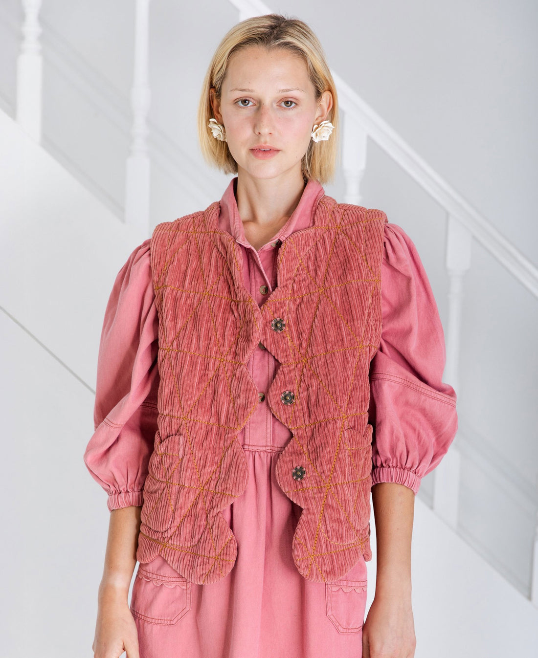 Estelle Cord Gilet - Rose Cord