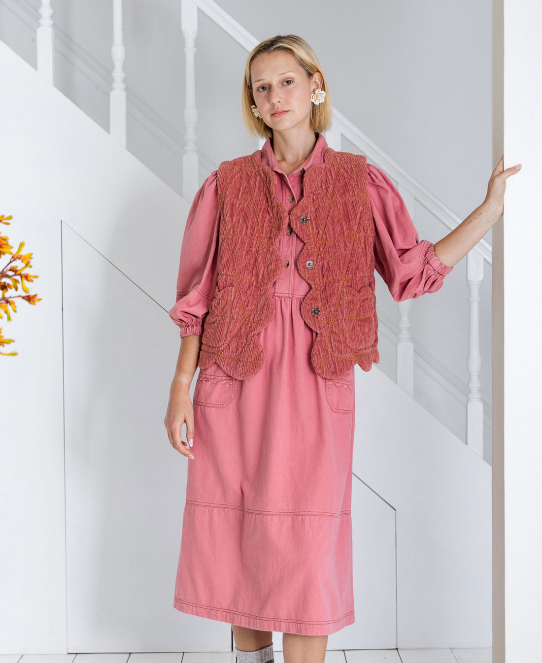 Estelle Cord Gilet - Rose Cord