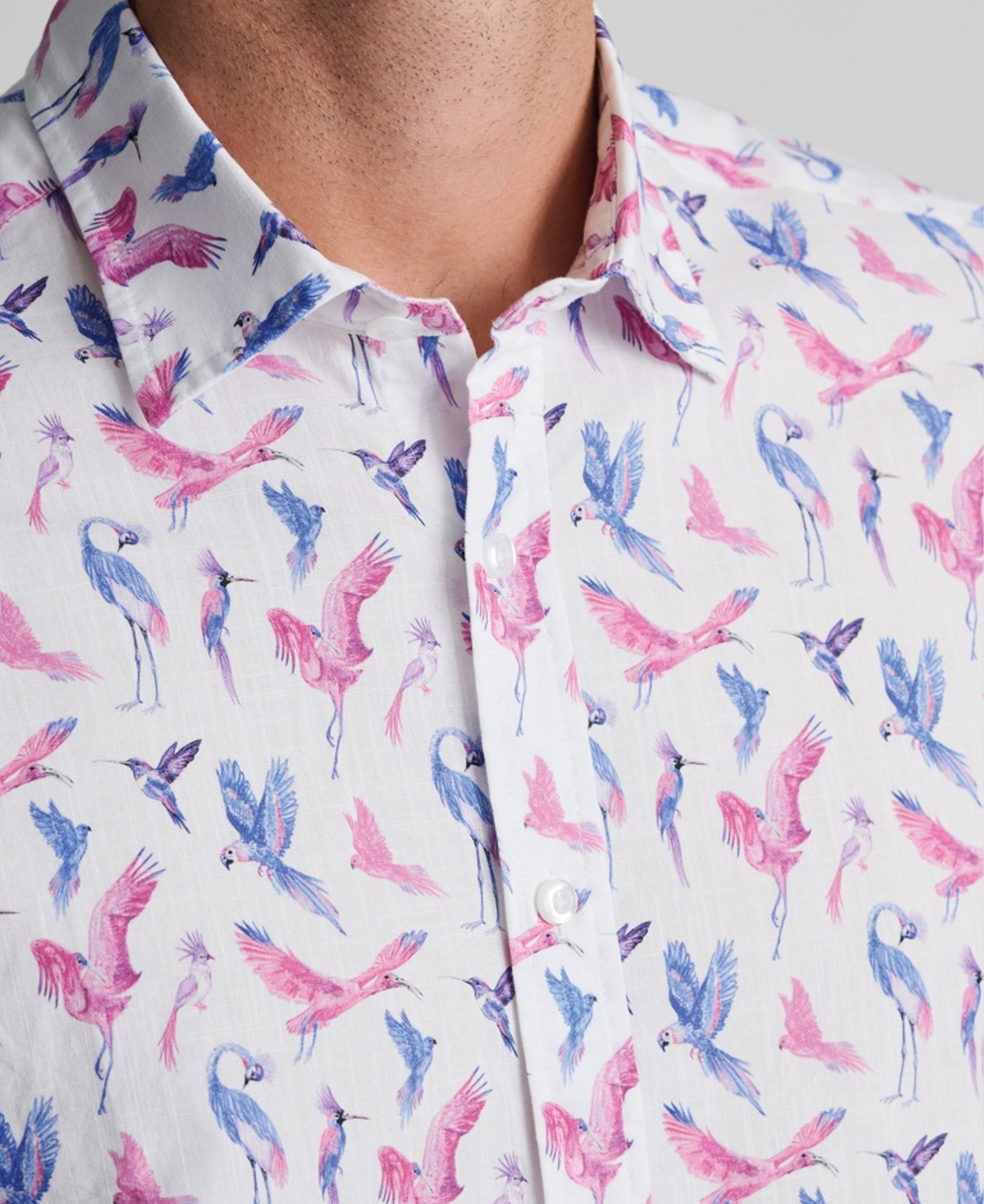 Bird Print Short Sleeve Shirt Regular Fit - Pink