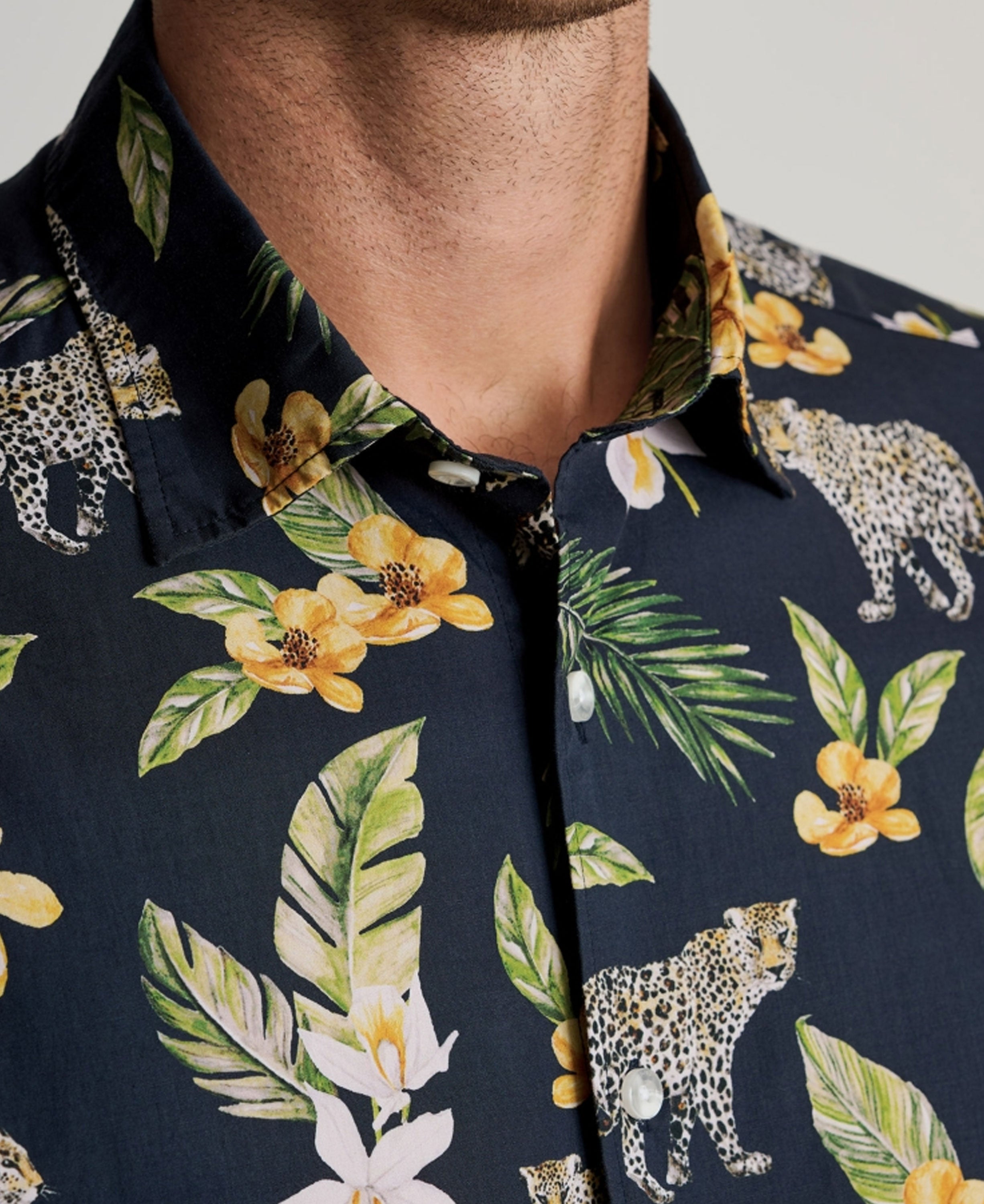 Black Leopard Short Sleeve Shirt Regular fit - Black