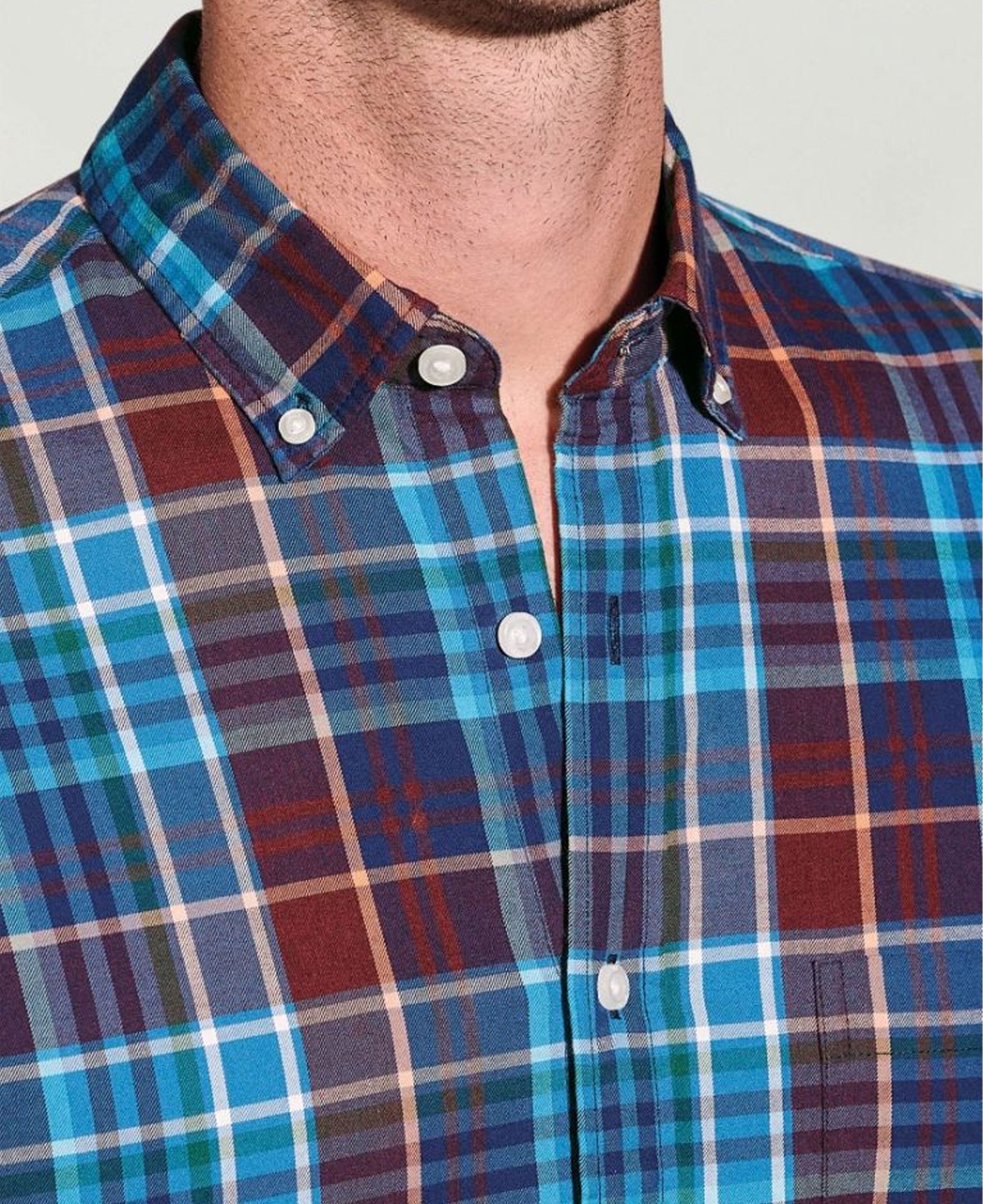 Melange Check Cotton Shirt - Teal