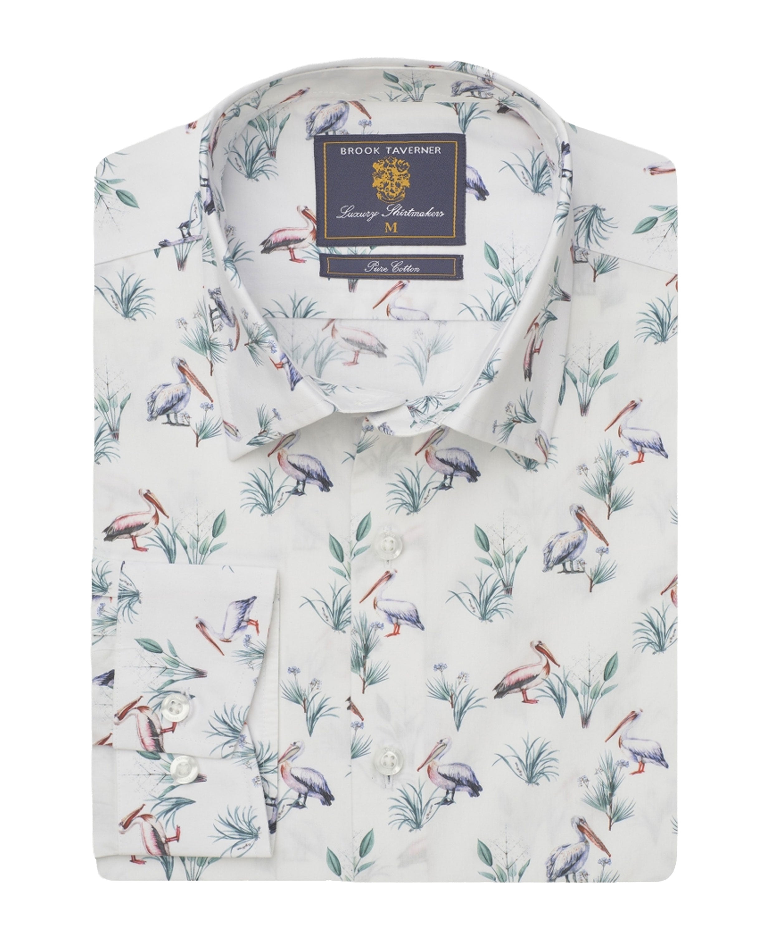 Pelican Print Cotton Shirt Regular Fit - White