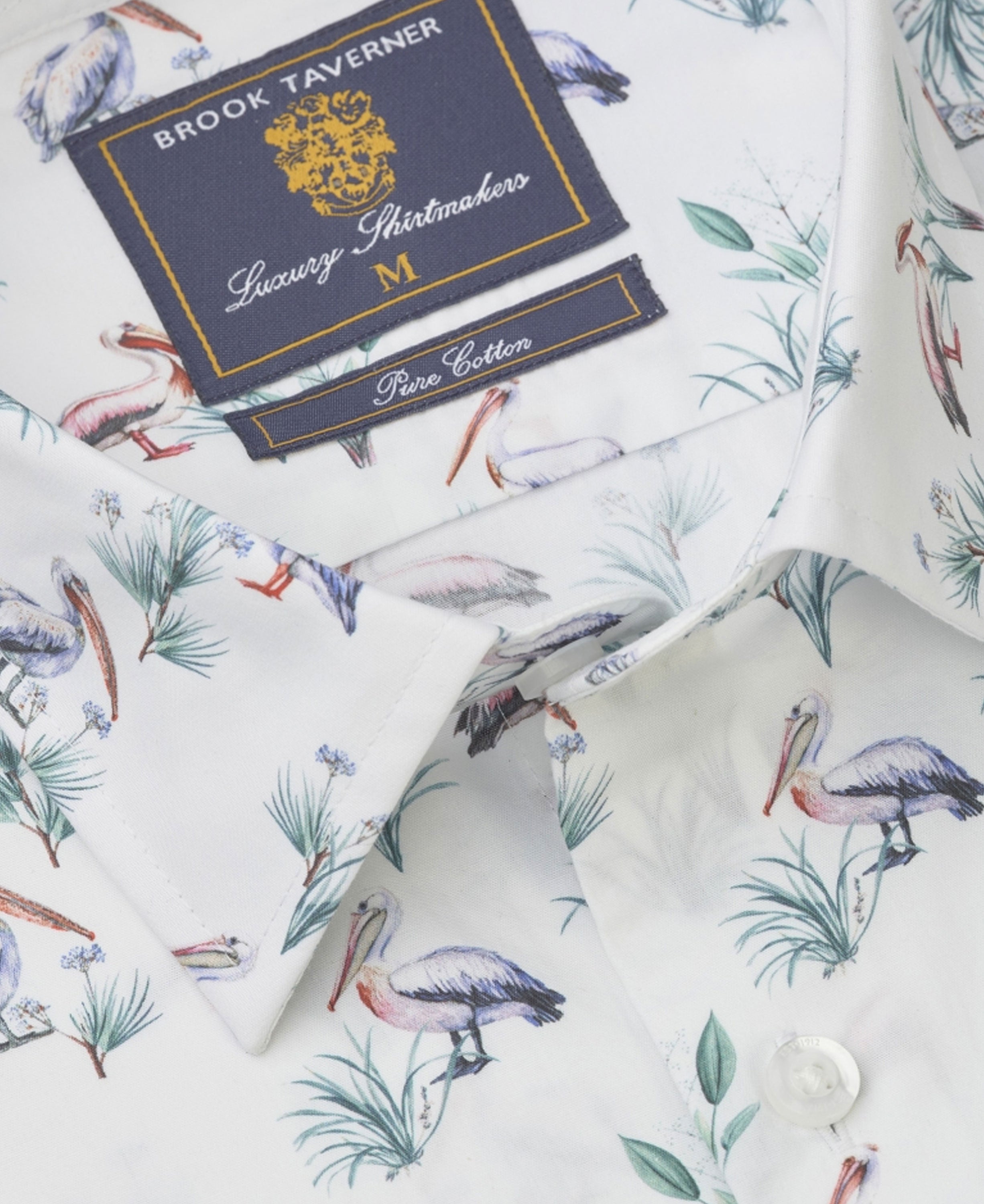 Pelican Print Cotton Shirt Regular Fit - White