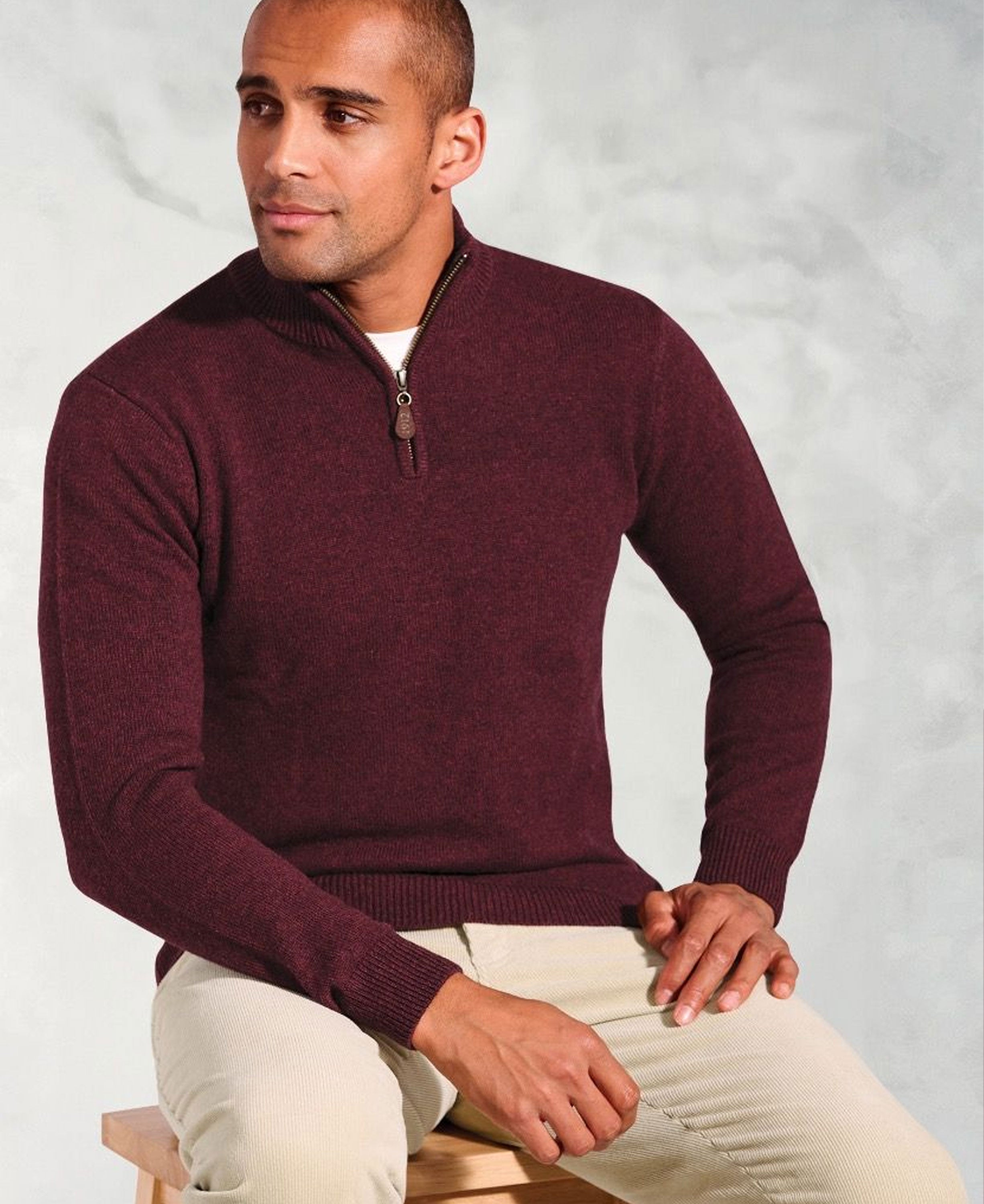 Rutherford Lambswool Zip Neck Jumper - Burgundy