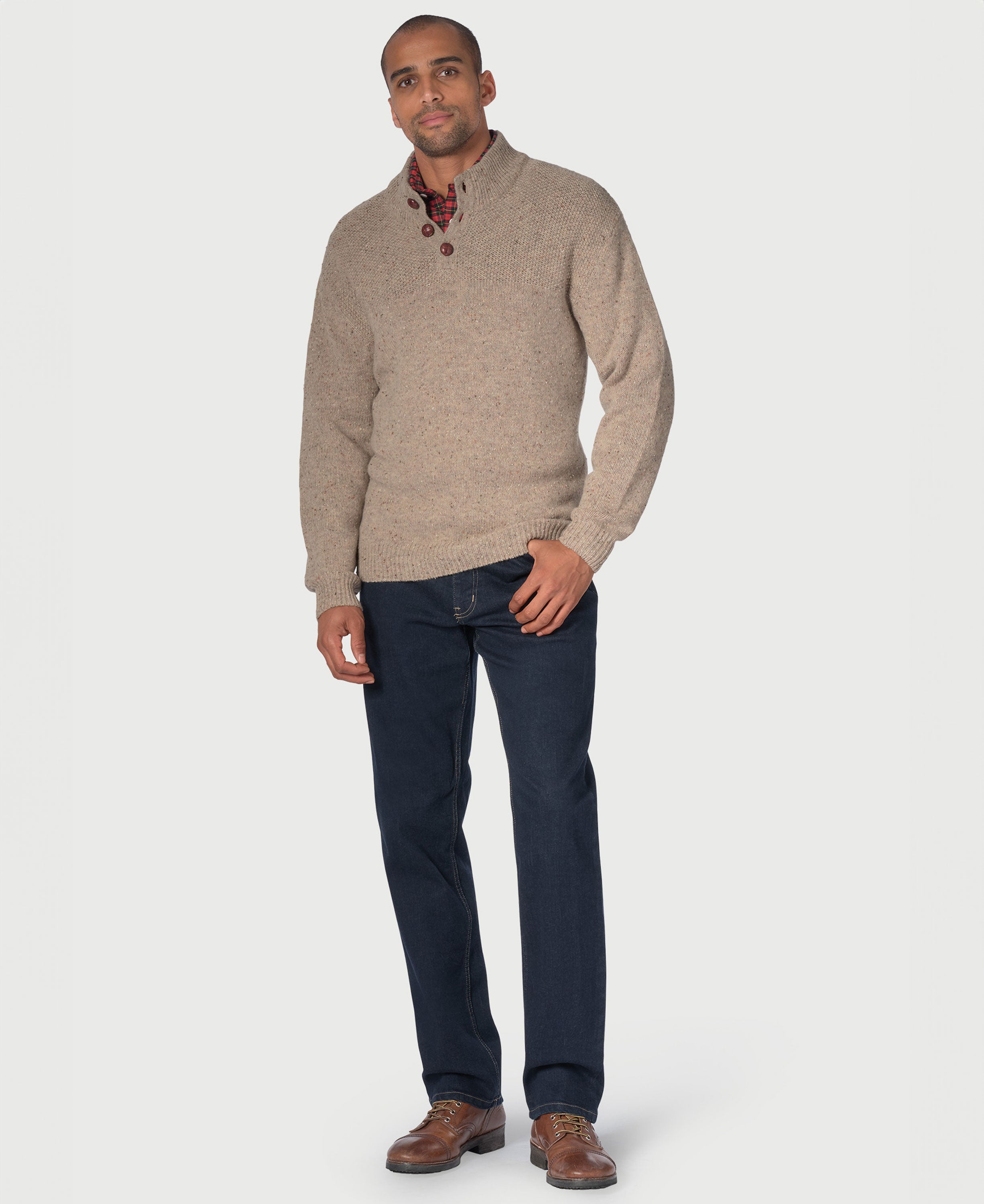 Eamont Button Neck Rice Knit Jumper - Natural
