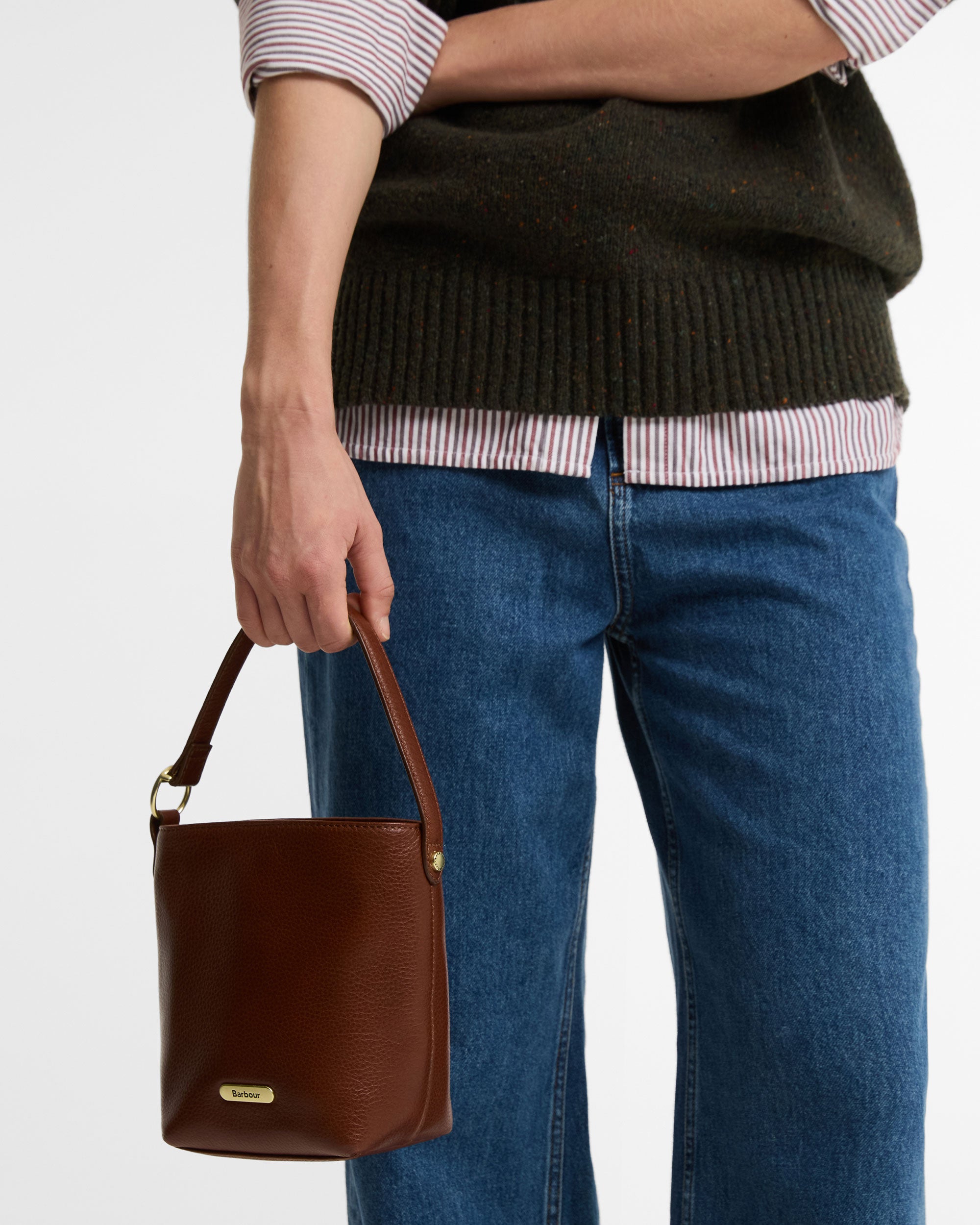 Cedar Mini Leather Bucket Bag - Brown
