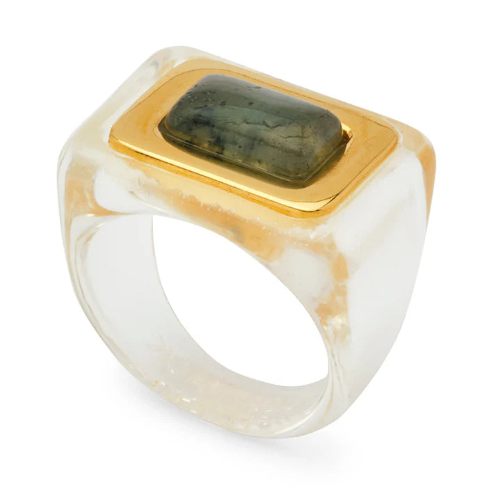 Clear Resin Ring - Labradorite