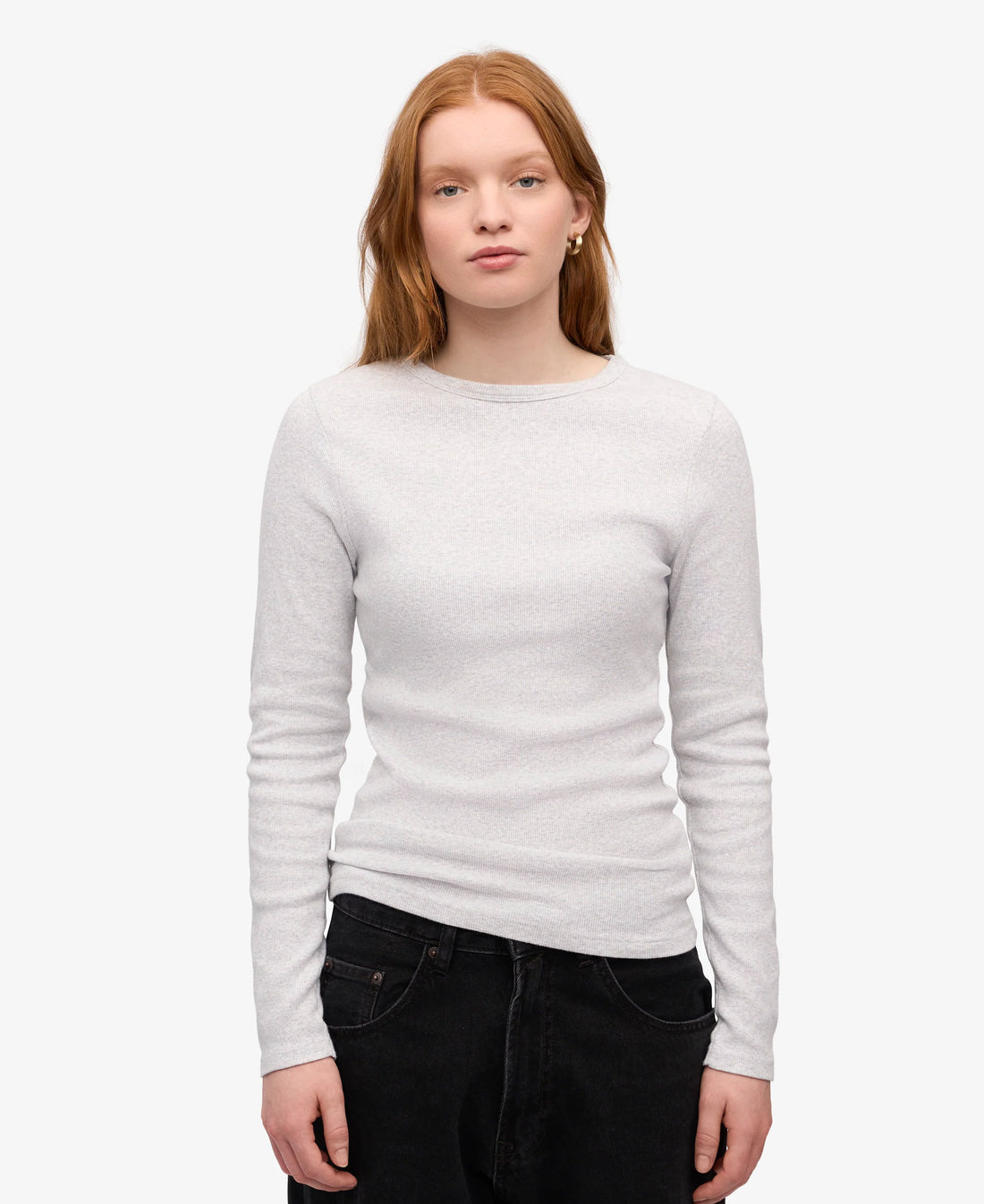 Organic Rib Long Sleeve T-Shirt - Snow Melange