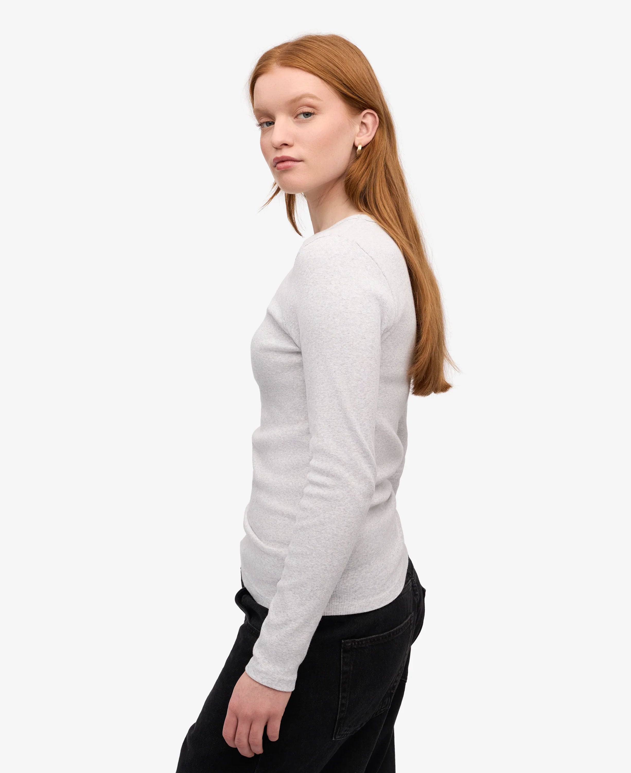 Organic Rib Long Sleeve T-Shirt - Snow Melange