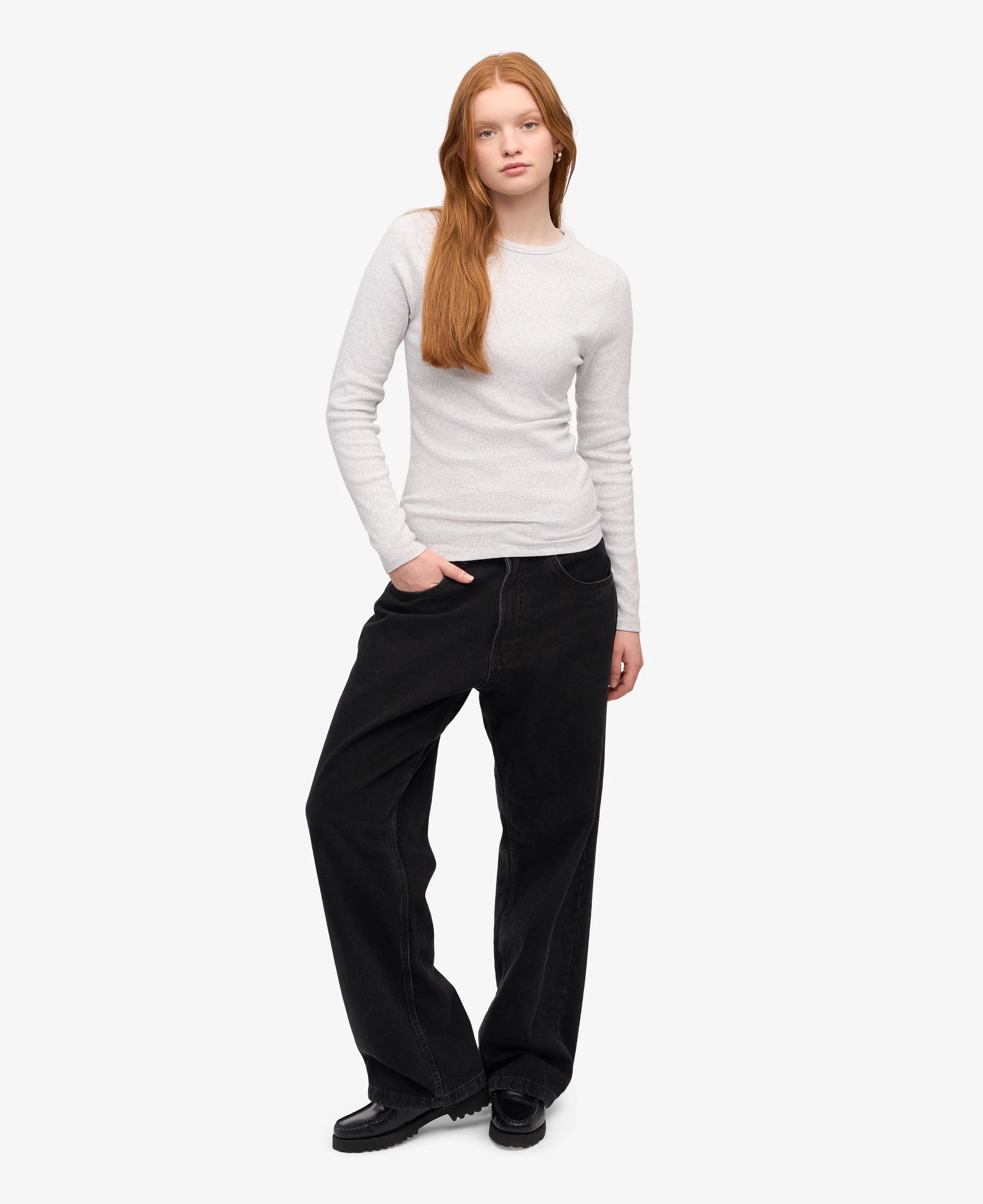Organic Rib Long Sleeve T-Shirt - Snow Melange