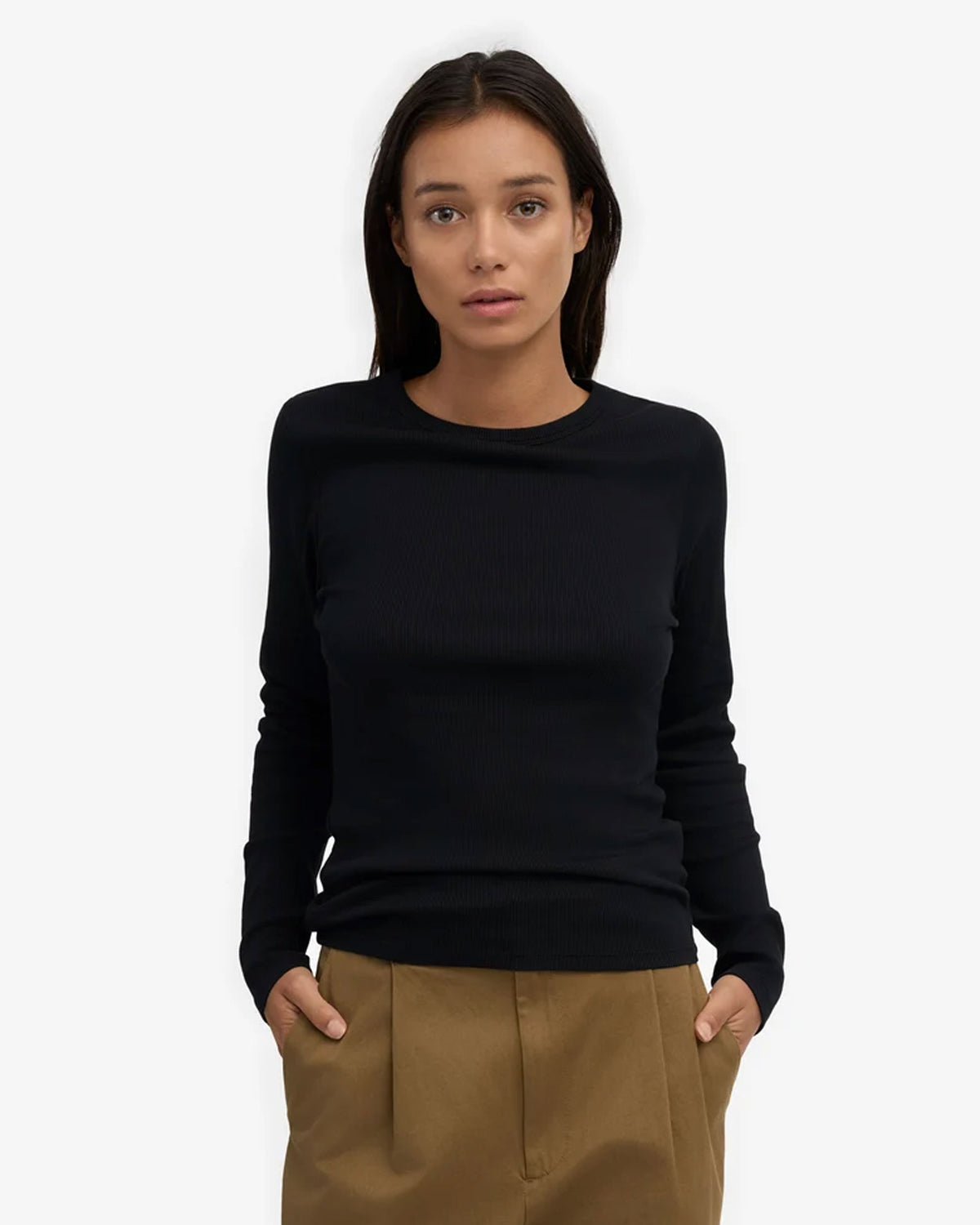 Organic Rib Long Sleeve T-Shirt - Deep Black