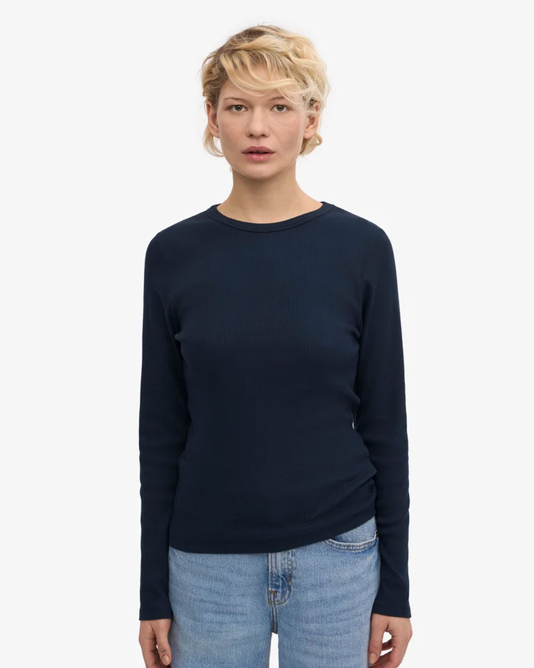 Organic Rib Long Sleeve T-Shirt - Navy Blue