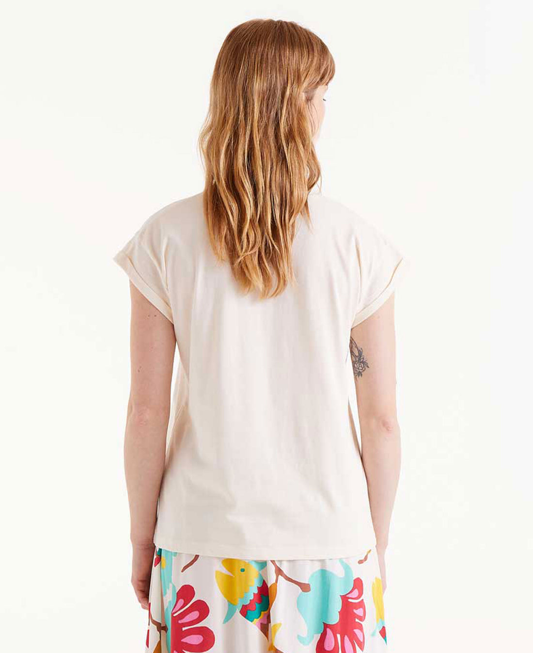 Floral Print T-Shirt - Ecru