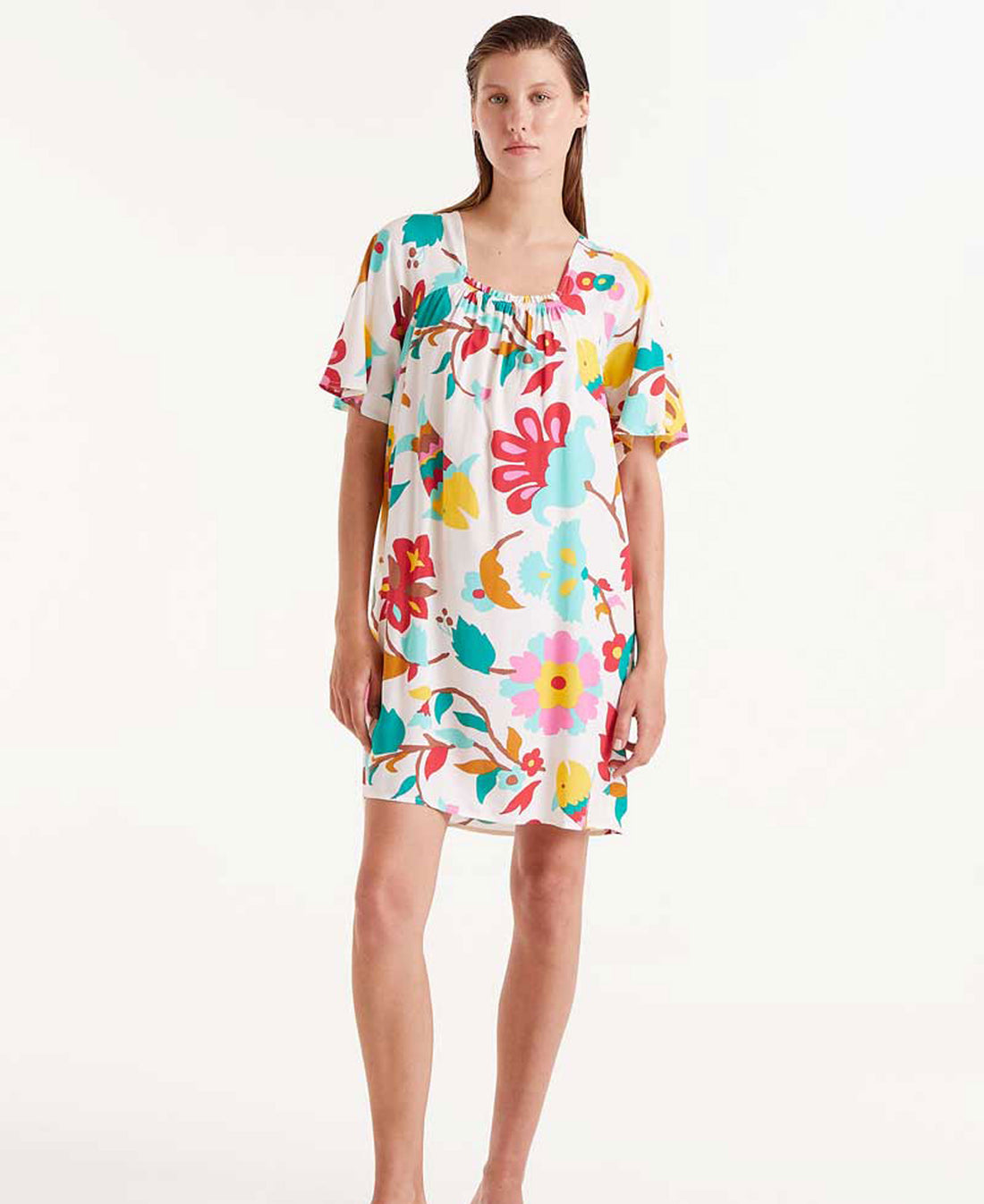 Nenufar Floral Print Short Dress - Flowers 6