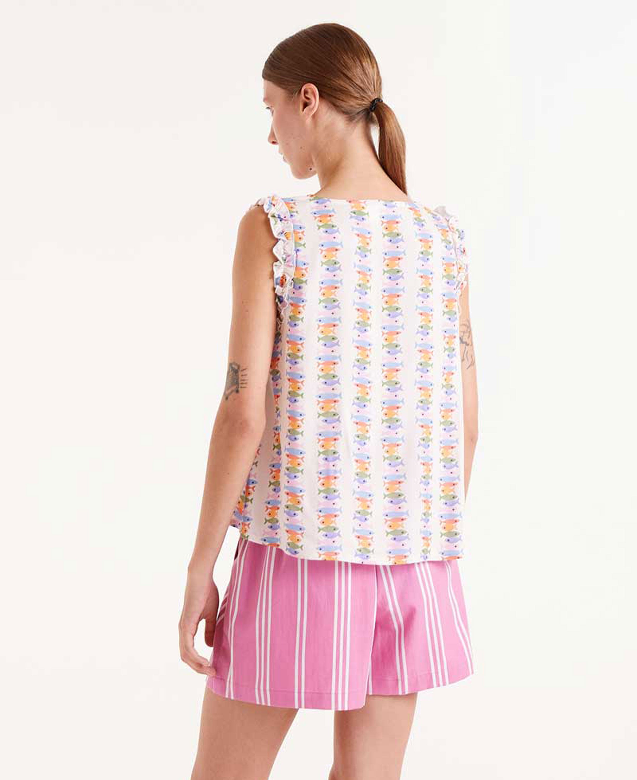 Rayon Top With Marina Print - Conversational