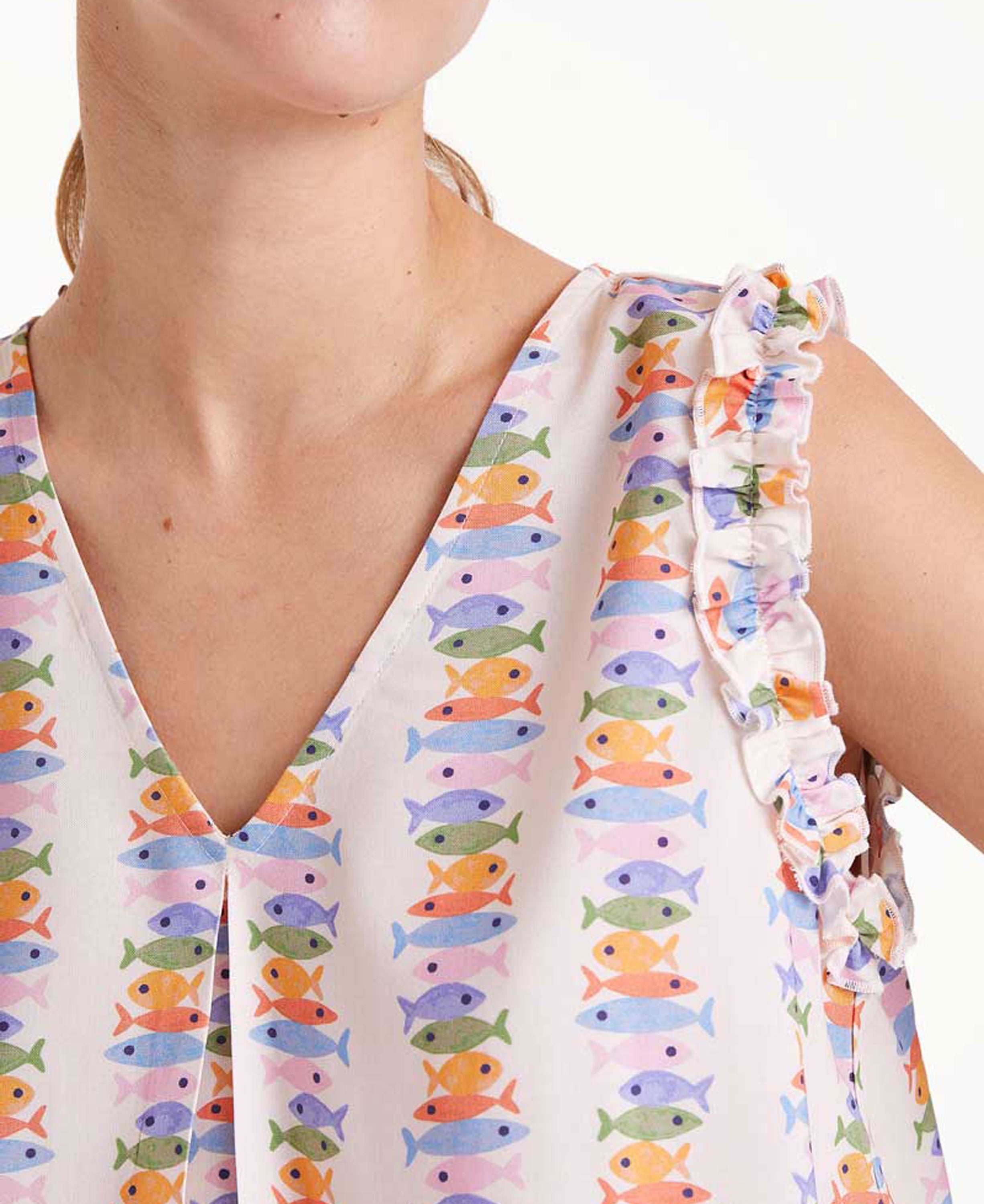Rayon Top With Marina Print - Conversational