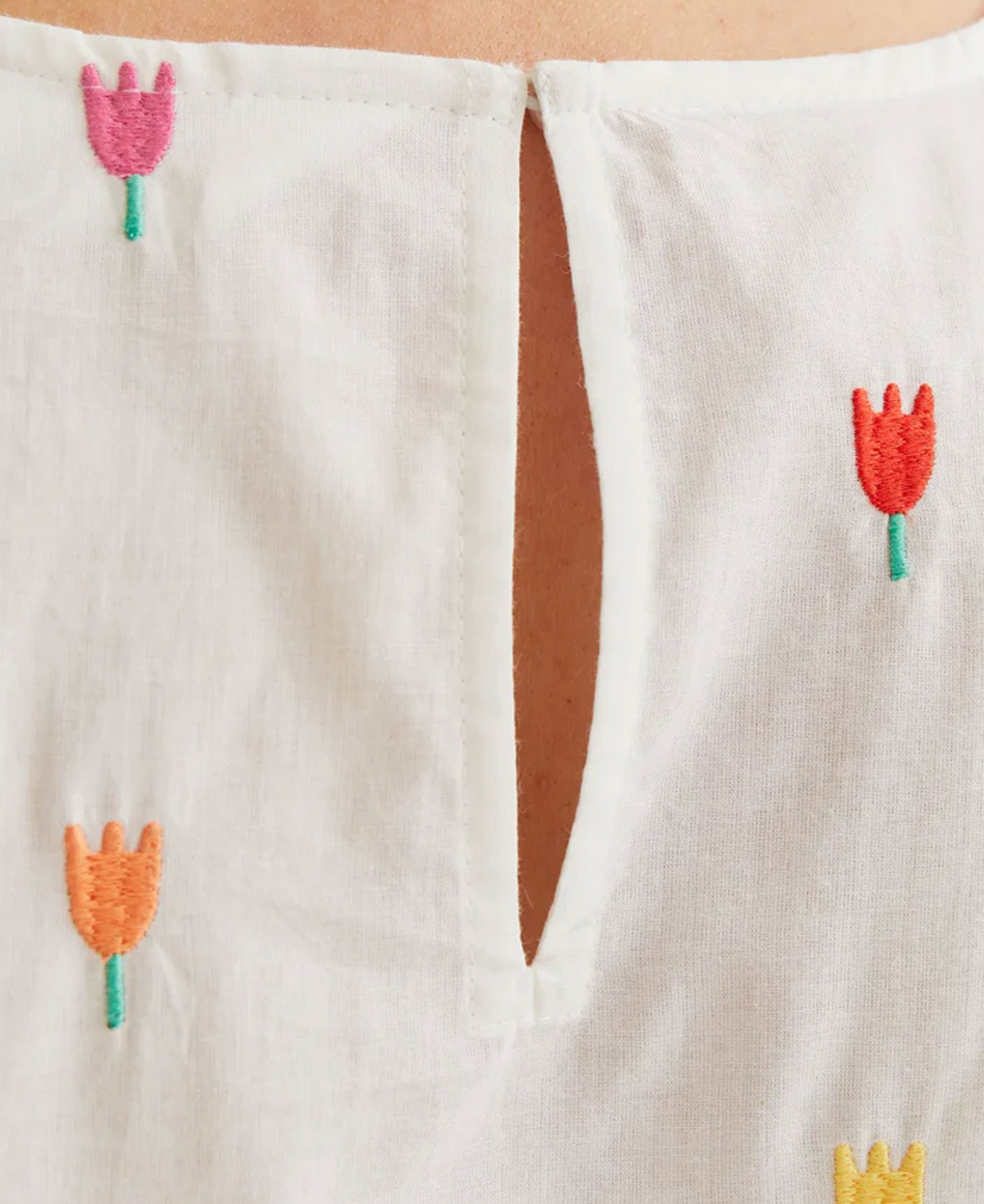 Multi Tulip Cotton Top - Ecru