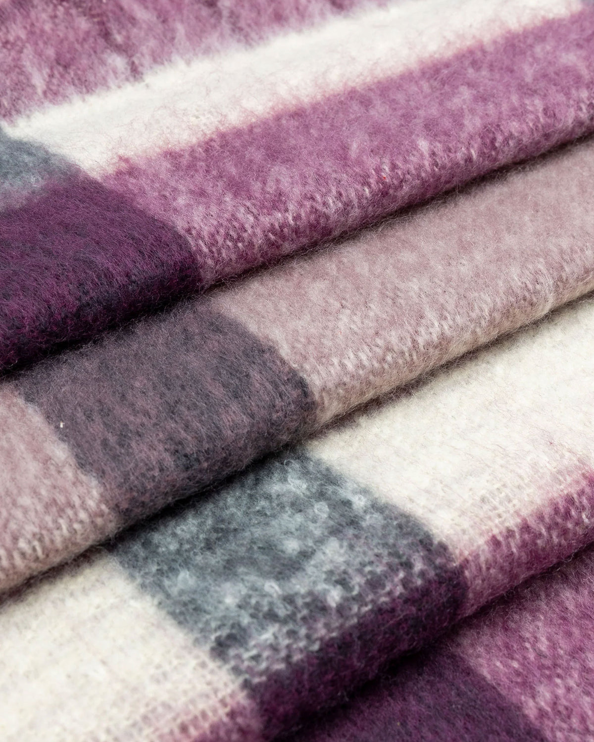 Check Blanket Scarf With Tassel Ends - Damson