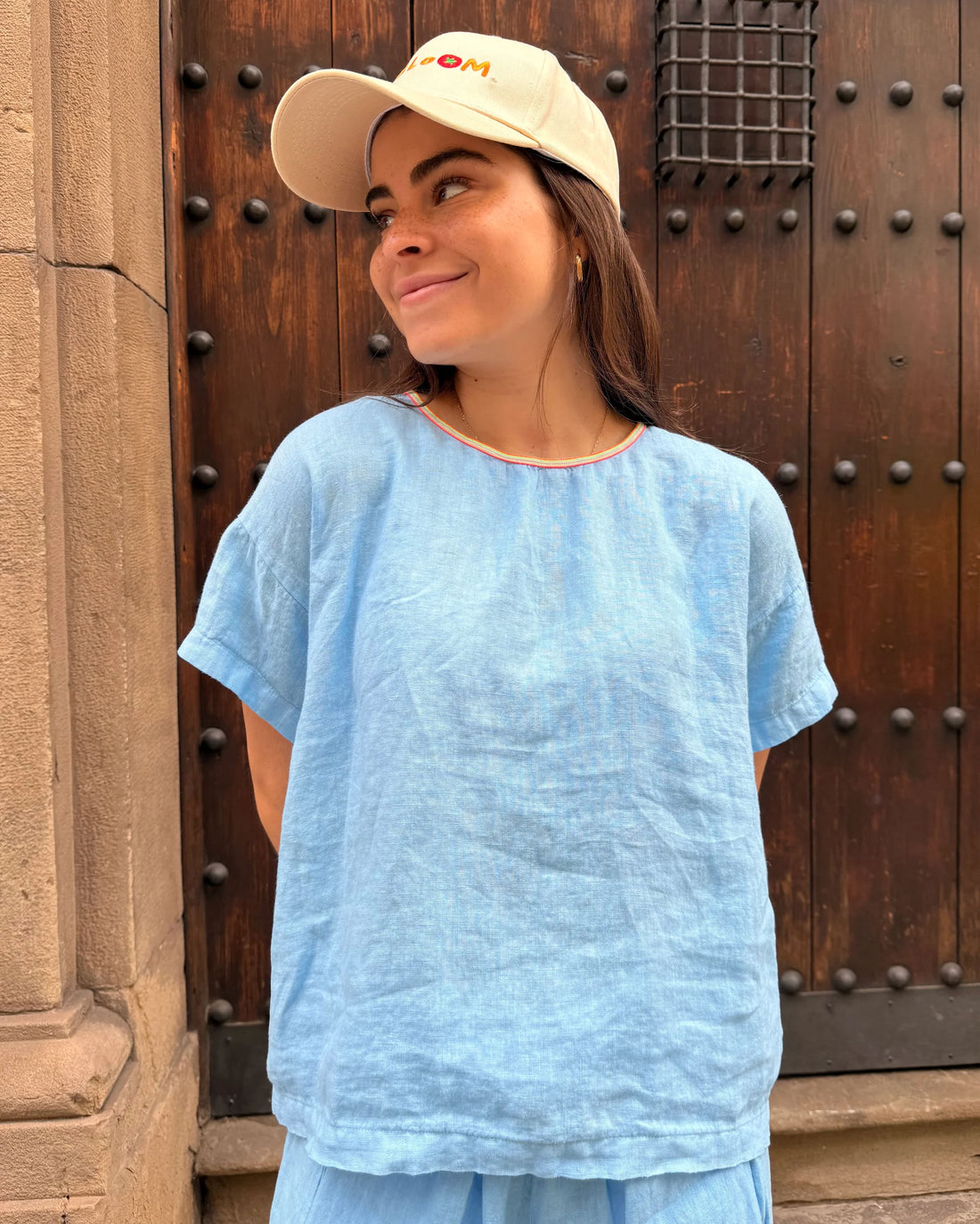 Flake Linen Top - Cielo Sky