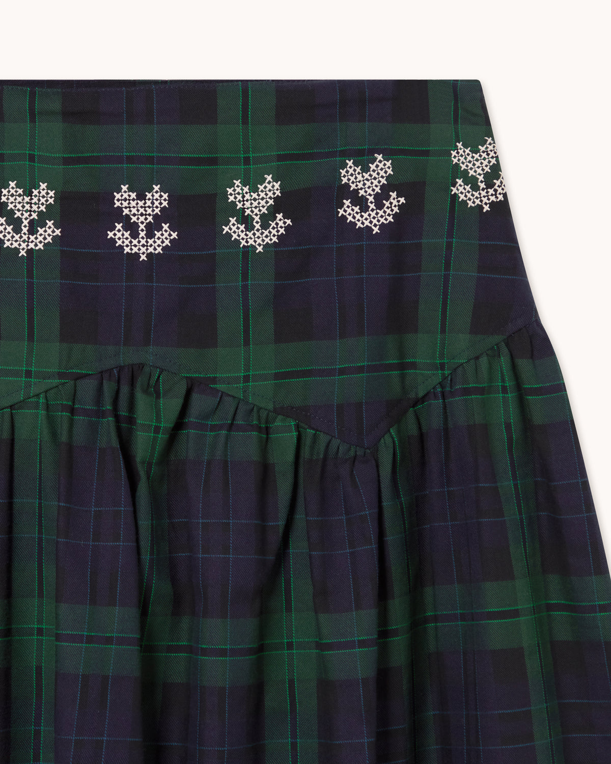 Embroidered Check Skirt - Navy/Dark Green