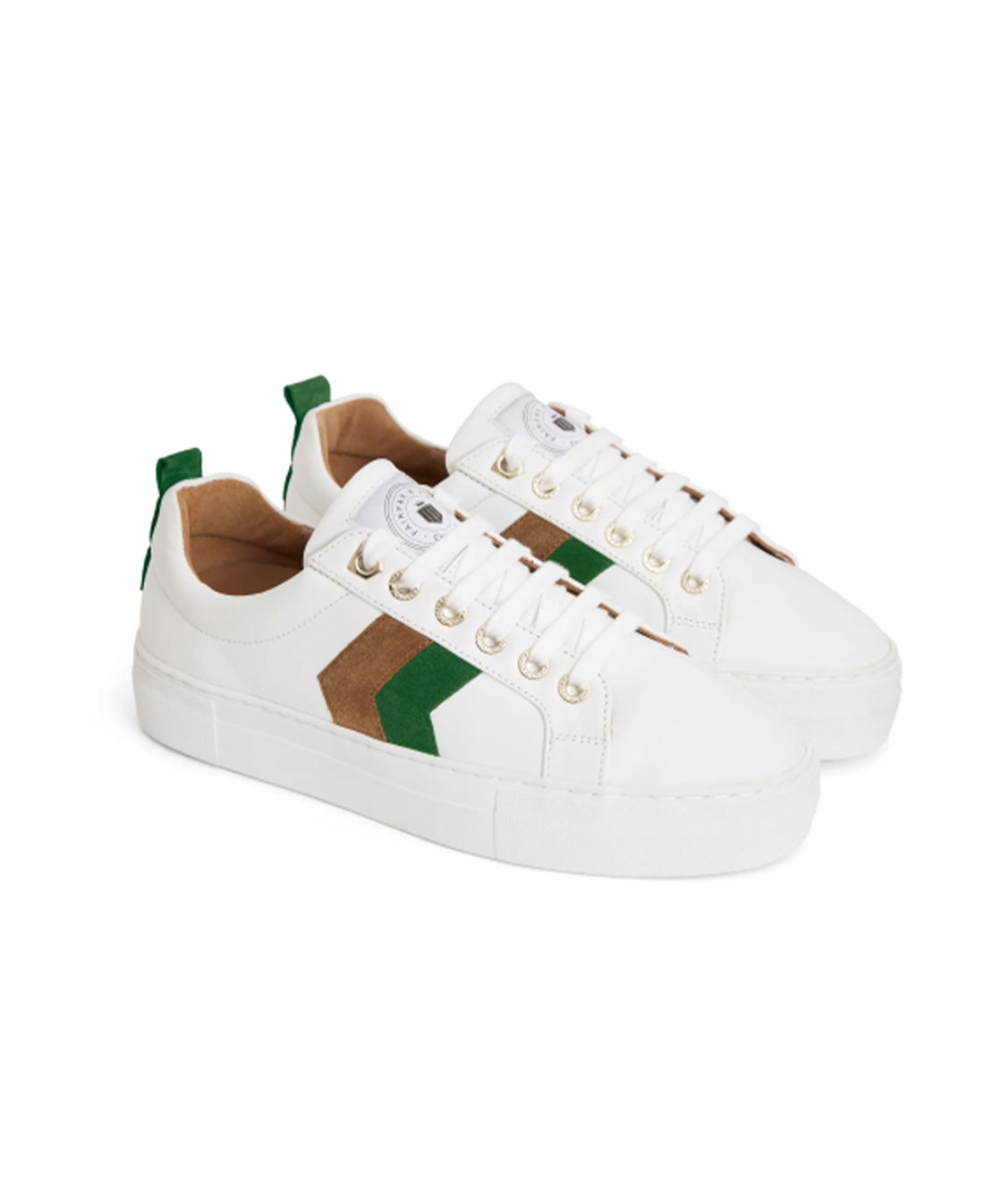 Platform Alexandra Trainer - White Leather With Clover Green/Tan