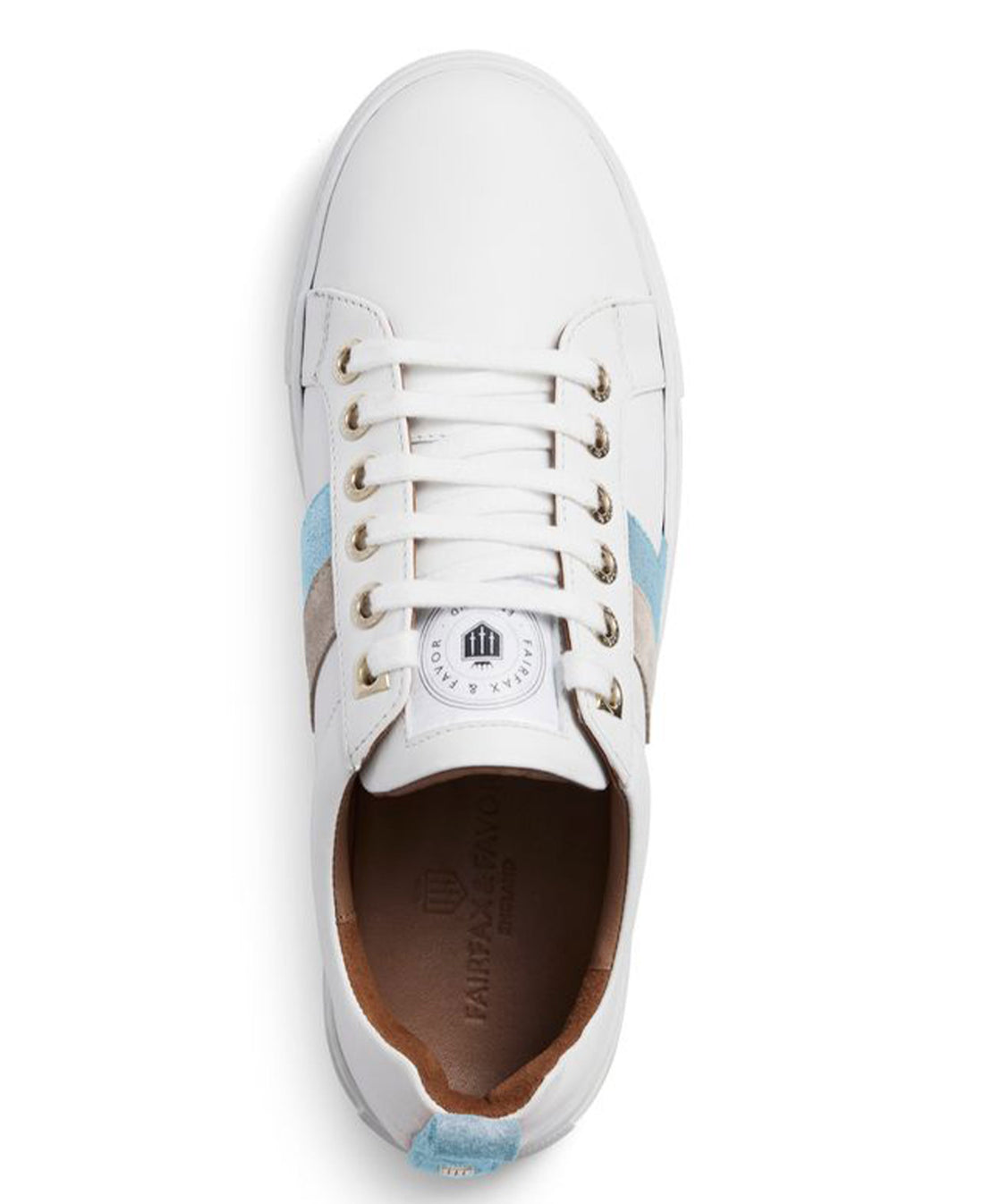 Alexandra Trainer - White Leather With Sky Blue/Stone