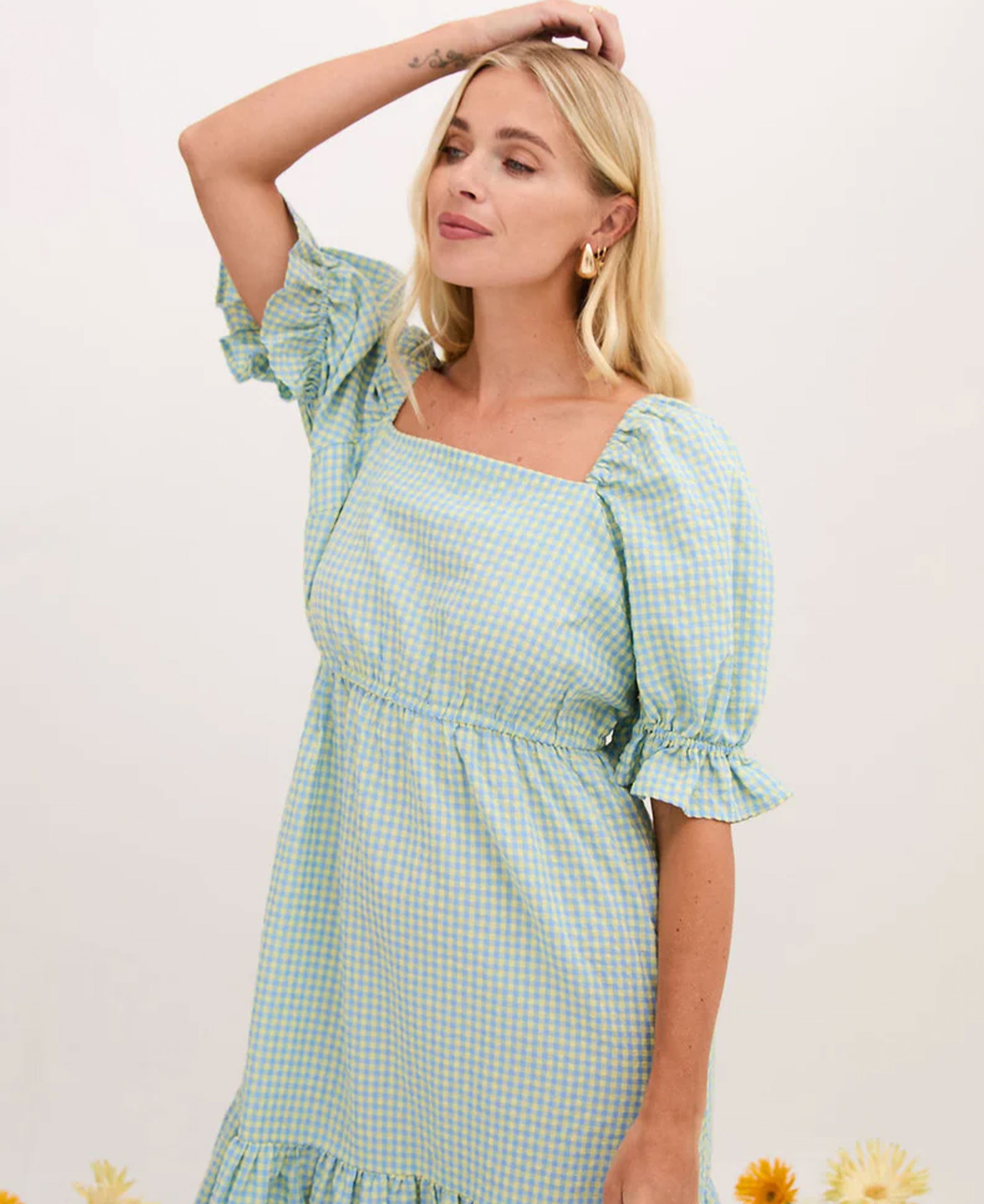 Eliza Smock Dress - Blue/Yellow