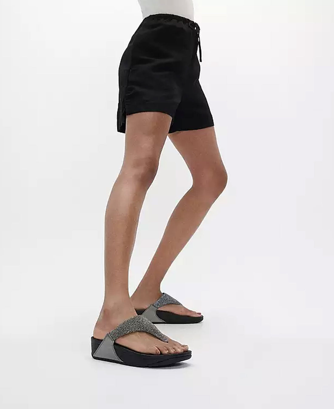 Lulu Shimmerlux Toe-Post Sandals - Pewter