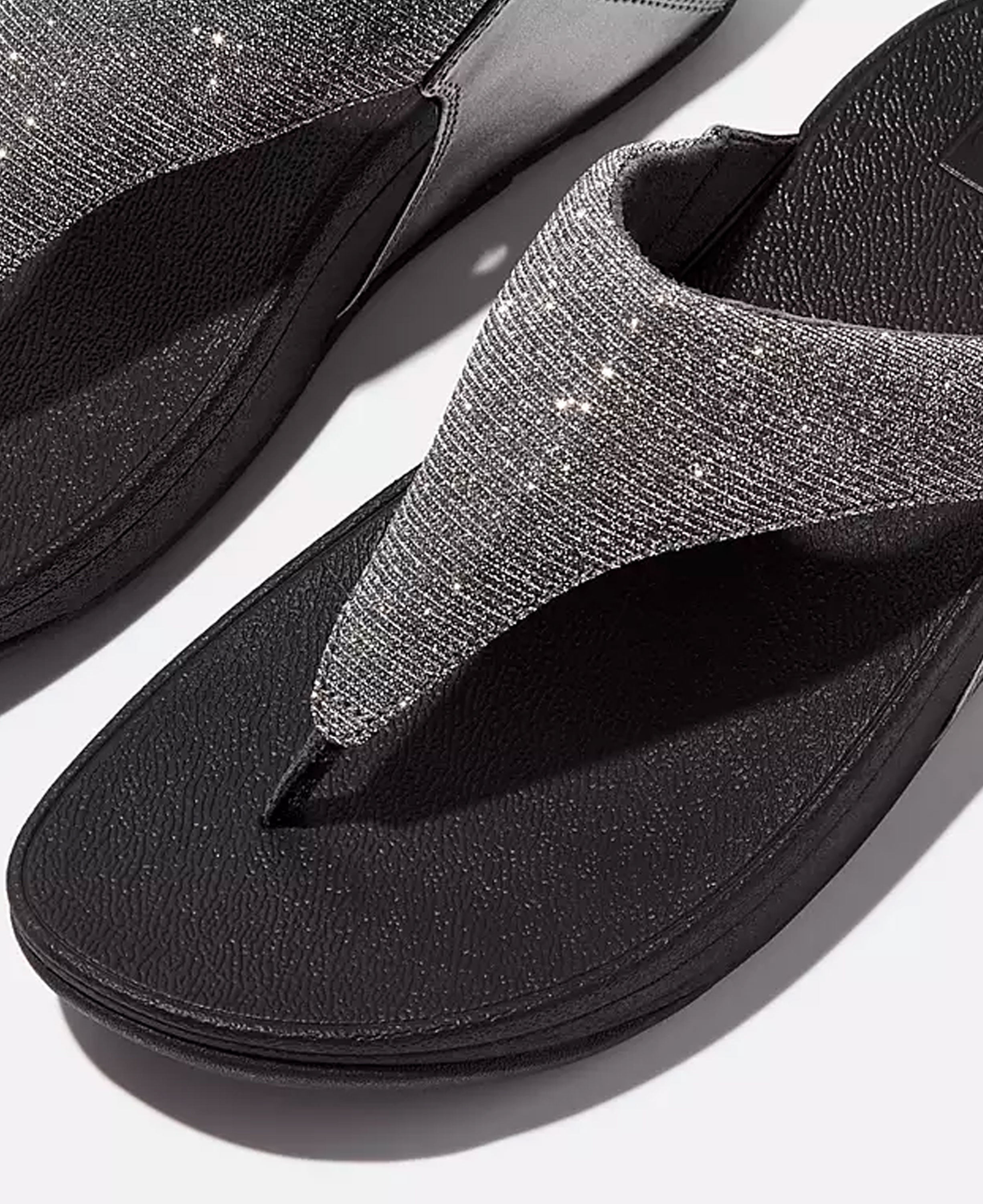 Lulu Shimmerlux Toe-Post Sandals - Pewter