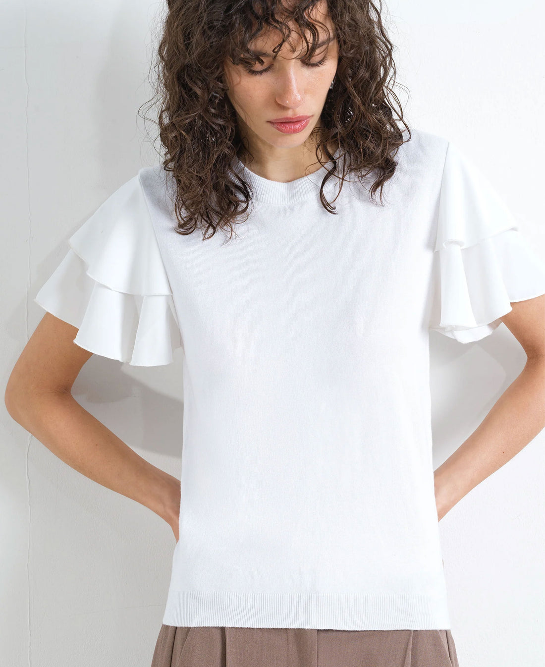 Aylaa Krista Mix Sleeve Top - Linen White